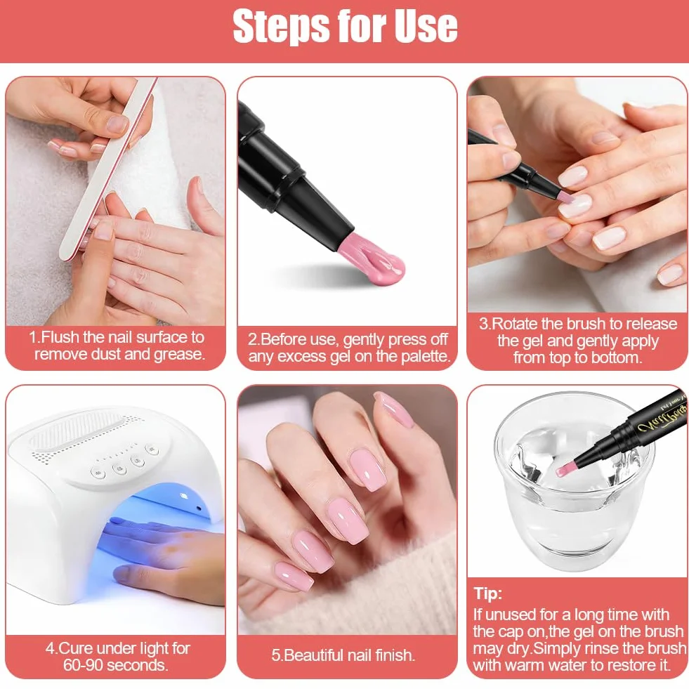 6 sztuk pisaków do paznokci do paznokci, bez UV, szybkoschnący lakier do paznokci, zestaw artystyczny do naturalnych paznokci w 6 kolorach, do profesjonalnego manicure, dziewcząt i kobiet, w