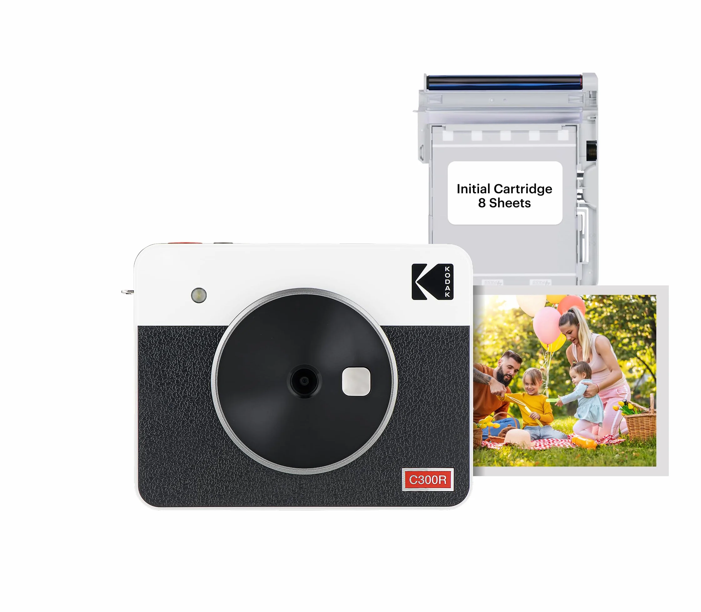 Kodak Mini-Shot 3 aparat w stylu retro i przenośna drukarka fotograficzna, iOS i Android, technologia 4 paszportów (76 x 76 mm), kolor biały, 8 arkuszy