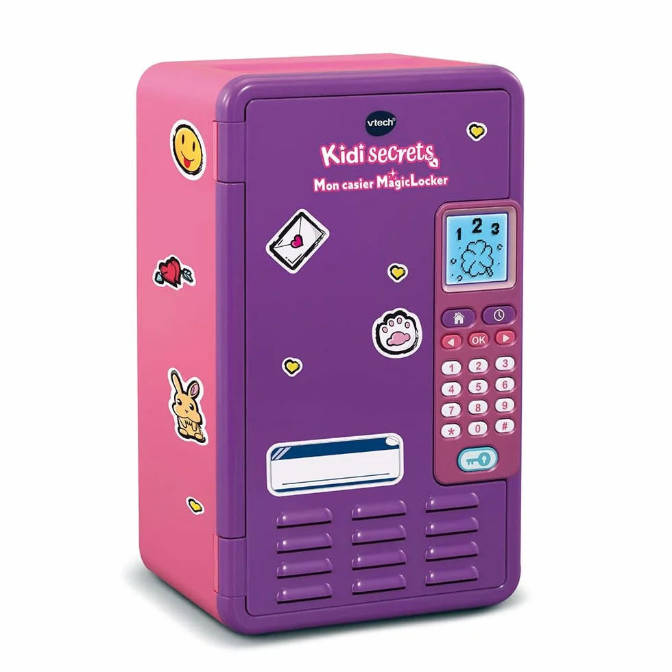 VTech - KidiSecrets, moja fioletowo-różowa szafka MagicLocker, tajny sejf z kodem, w ciąży, gry, budzik, niestandardowe pudełko skarbów, prezent dla dzieci w wieku 6-12 lat - Zawartość w języku