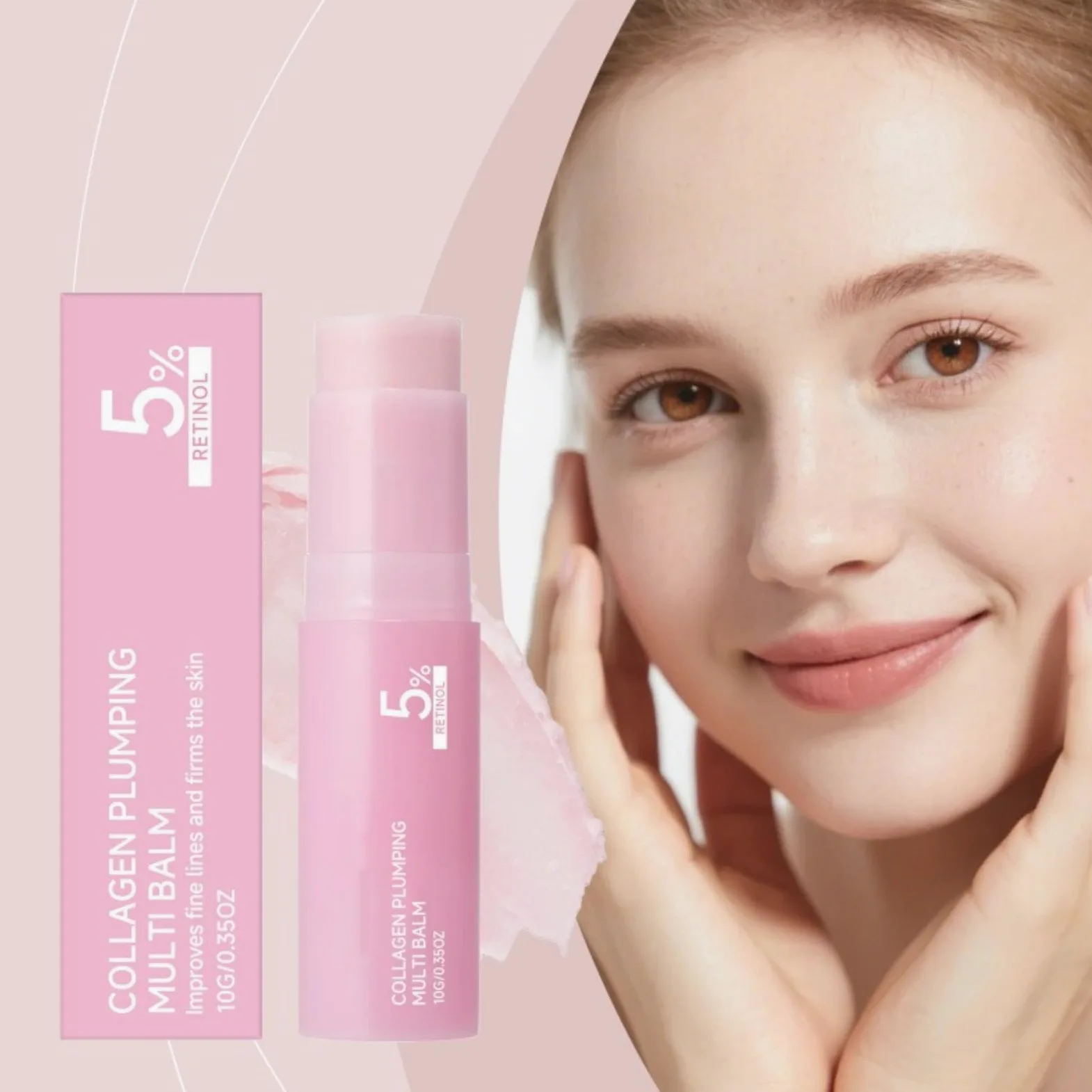 Pink Collagen Volume Multi Balm Stick, Nawilżający podkład do makijażu twarzy i podkładu, nielepki nawilżający Rapinde absorpcja do ust, oczu i szyi przeciwzmarszczkowy i nawilżający, ujędrnia