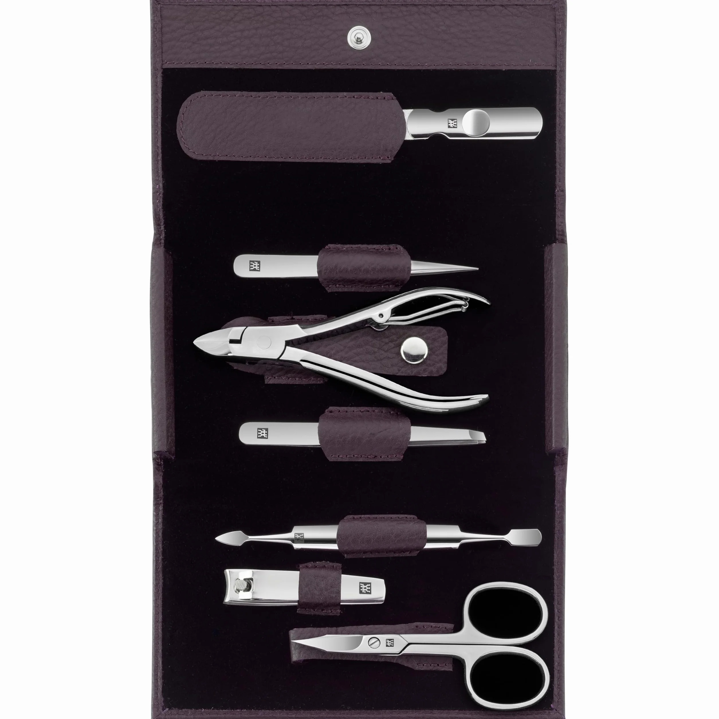 ZWILLING Zestaw do manicure (7 części, zestaw do pedicure, etui podróżne, pielęgnacja paznokci, skóra naturalna), polerowana stal nierdzewna, fioletowy