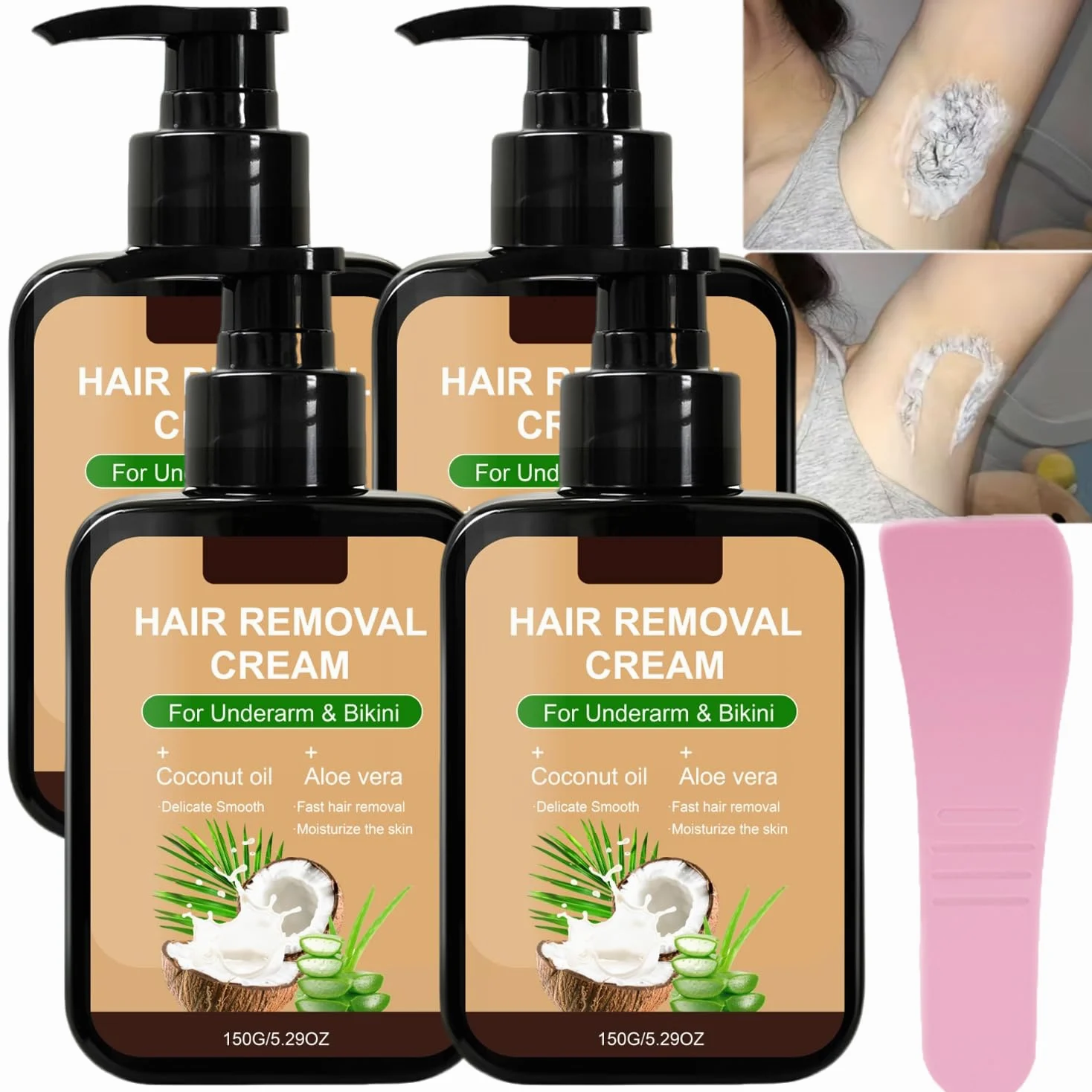 Krem do depilacji twarzy z olejkiem kokosowym, delikatny krem do depilacji górnej wargi, podbródka i twarzy, bezbolesny i niedrażniący, dla skóry wrażliwej, naturalny środek do usuwania włosów z