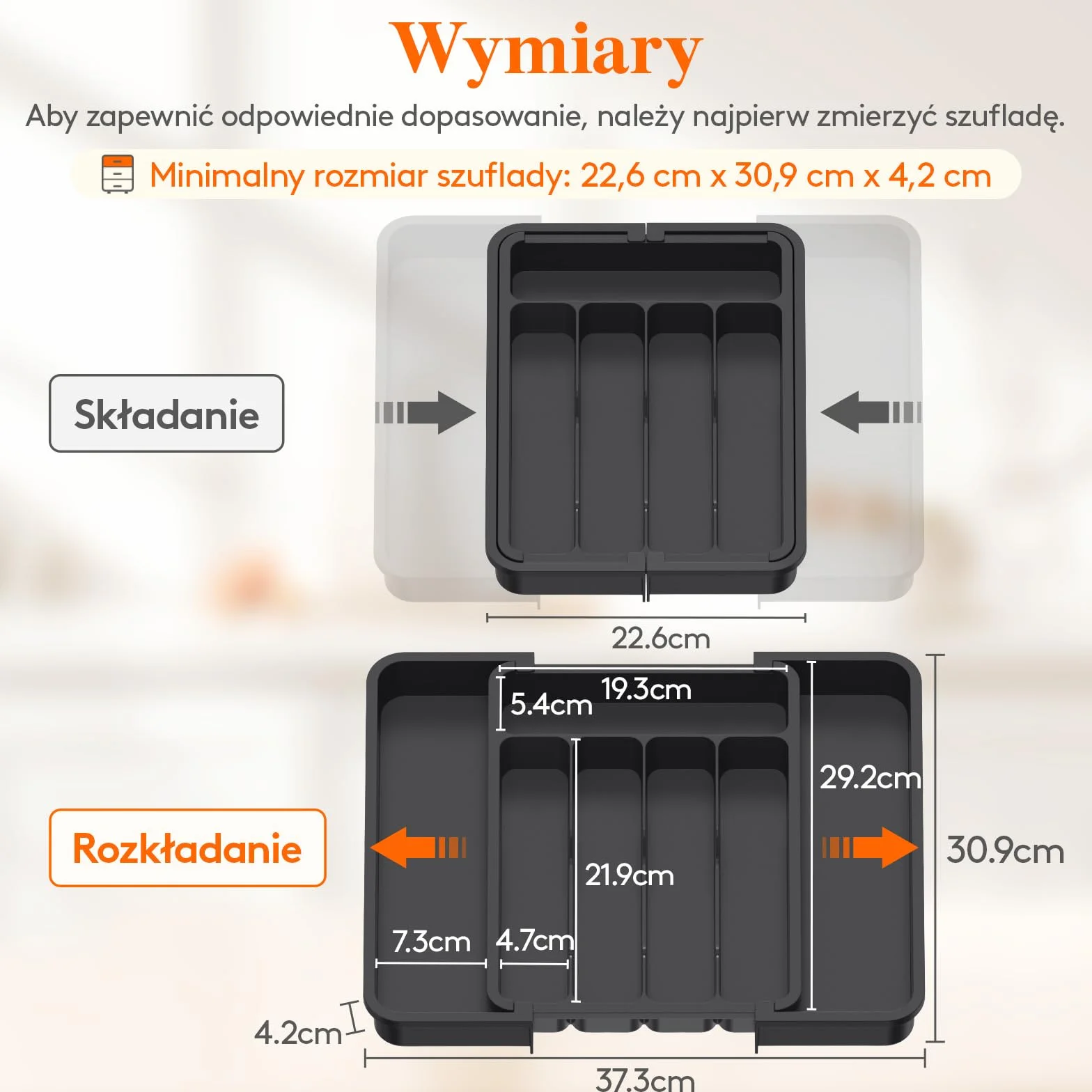 Lifewit Organizer do Szuflady Kuchennej na Sztućce, Rozszerzalna Wkład do Szuflad, Plastikowe Taca na Sztućce na Łyżki/Widelce/Noże, Głębokość 30,9 cm, Szerokość 22,6–37,3 cm, Czarny
