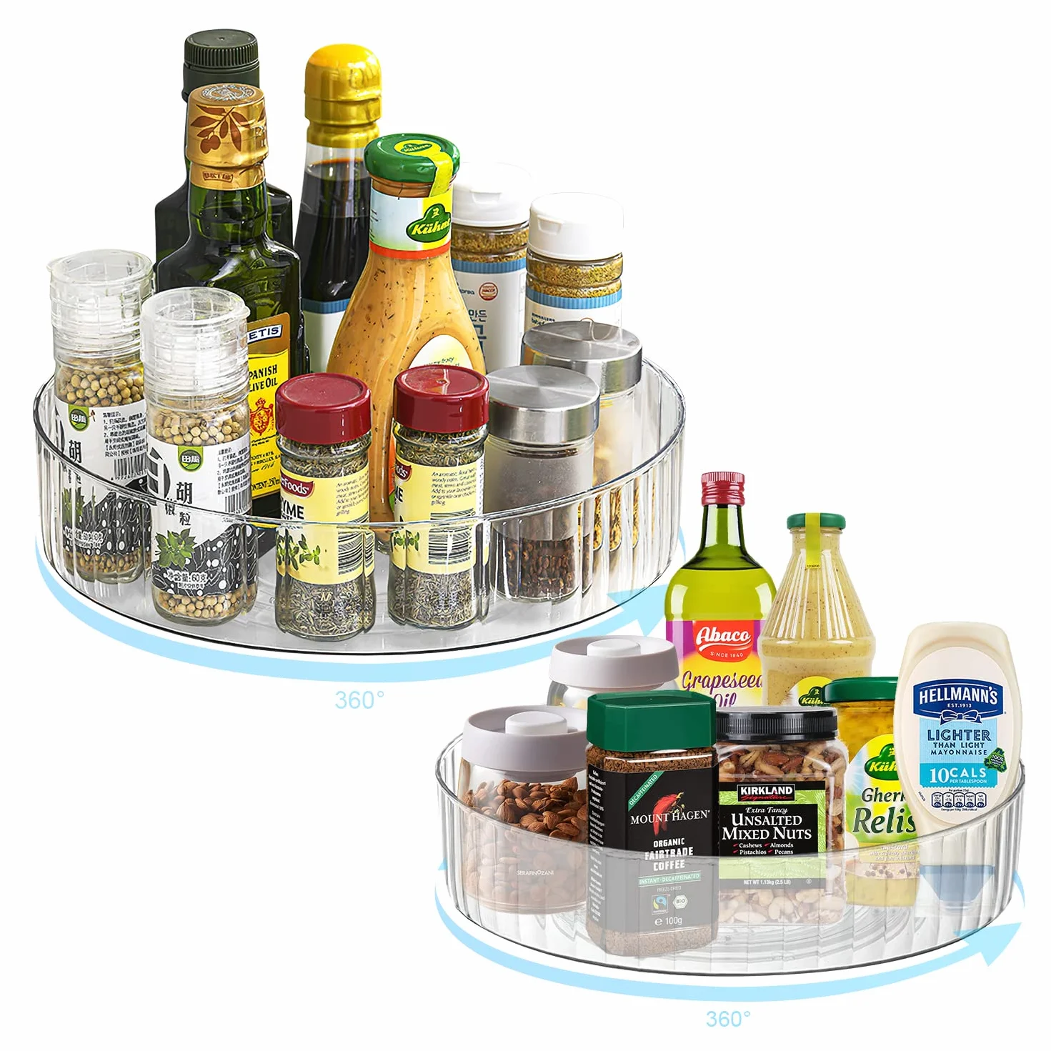 Lazy Susan Organizer kuchenny Obrotowy regał na przyprawy Przeźroczysty 22CM+28CM