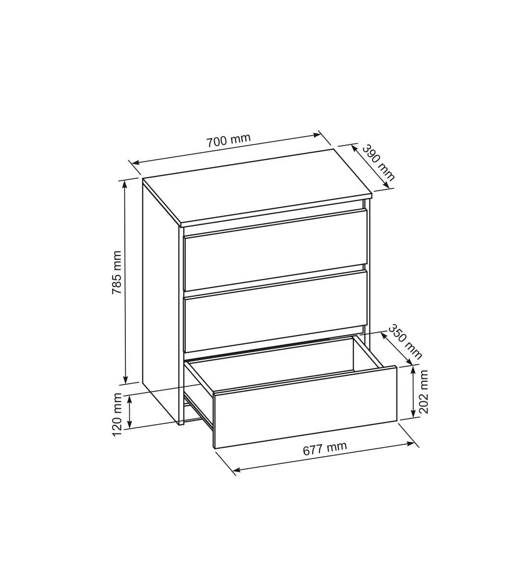 Meble Masztalerz Komoda Sonoma 70 cm Matowa z 3 szufladami 70x78,5x39 cm