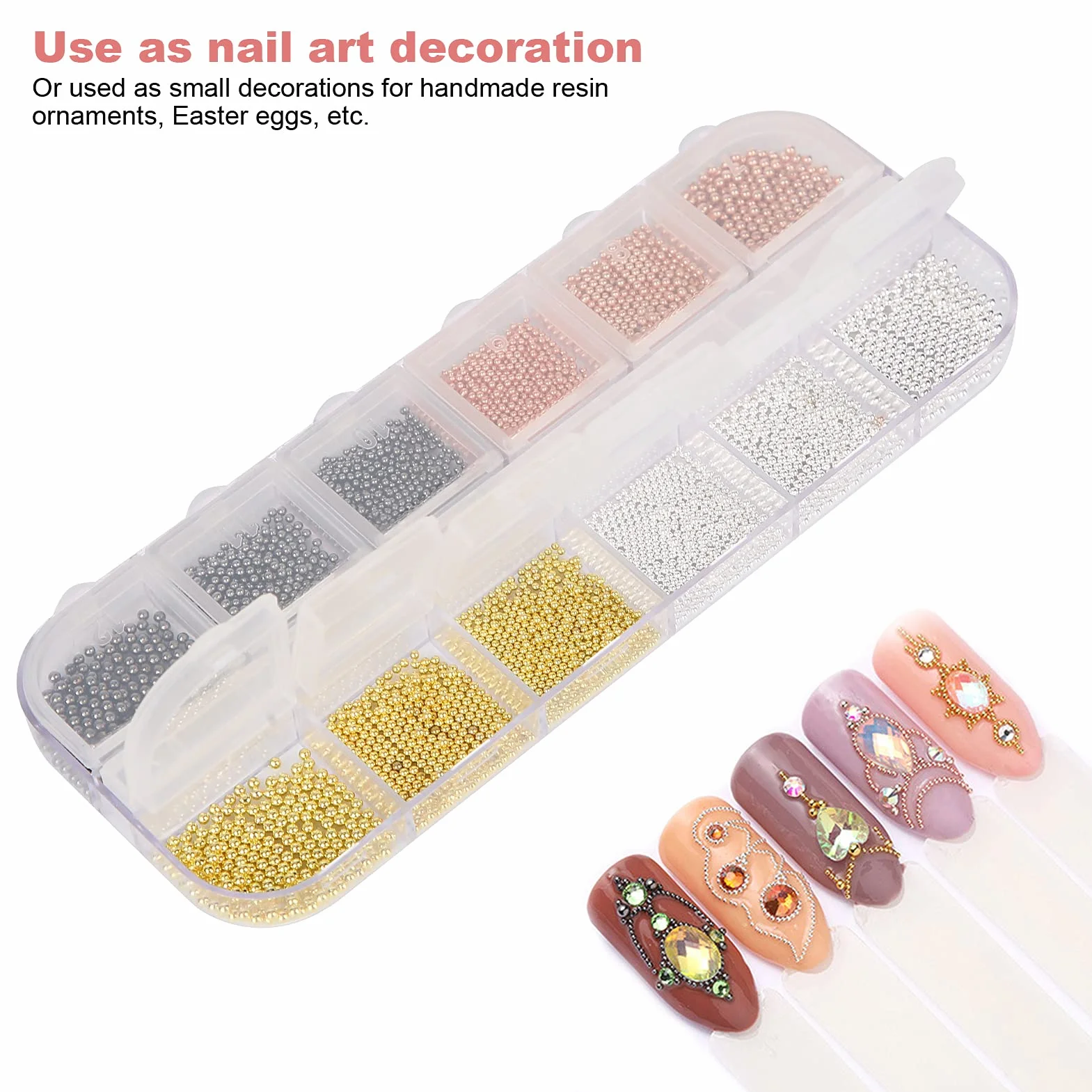 Nail Art Dekoracje Kulkowe DIY - Mini Metalowe Kulki Stalowe Koraliki 3D Nail Art Dekoracje Kulkowe Metalowe Koraliki Metalowe Różne Rozmiary Manicure Koraliki Dekoracyjne Materiały(07)