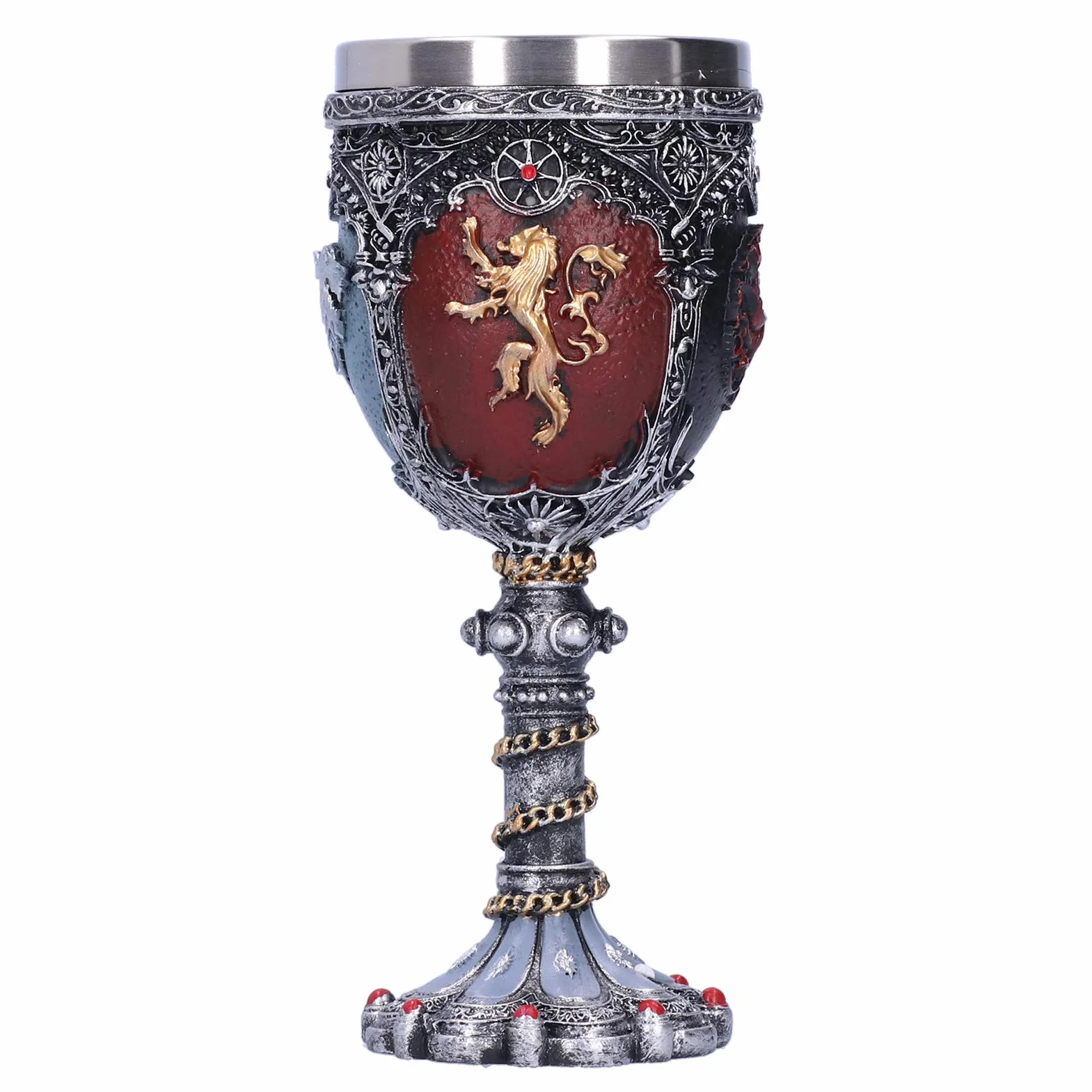 Średniowieczny kieliszek do wina w stylu vintage, ze stali nierdzewnej i żywicy, metalowy kieliszek do wina, relief, dekoracja na imprezę, do domu, baru