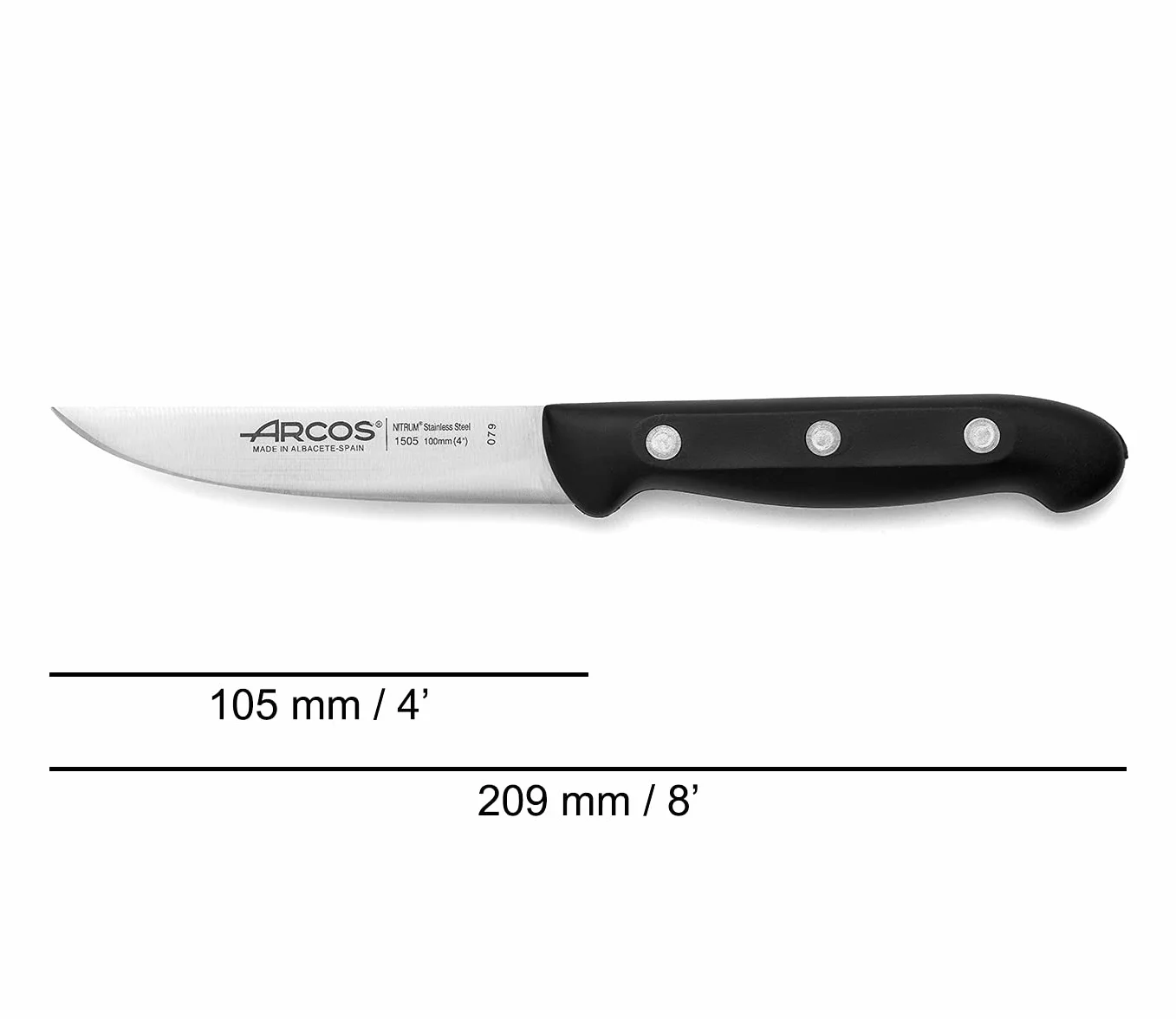 Arcos Nóż do warzyw ze stali nierdzewnej 100 mm, ergonomiczny, czarny