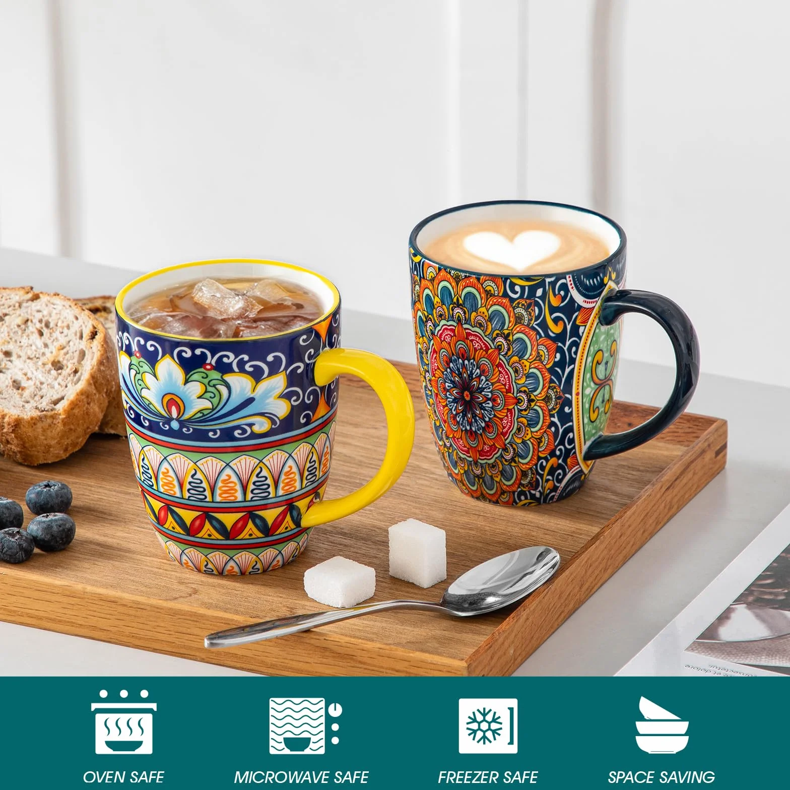 vancasso Zestaw filiżanek do kawy 6-częściowy, zestaw filiżanek SIMI z uchwytem, porcelanowe kubki do kawy 360 ml, czeskie filiżanki do herbaty, zestaw do kawy dla 6 osób