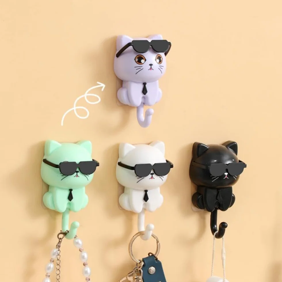 Cartoon Cat Key Holder samoprzylepny haczyk na płaszcz