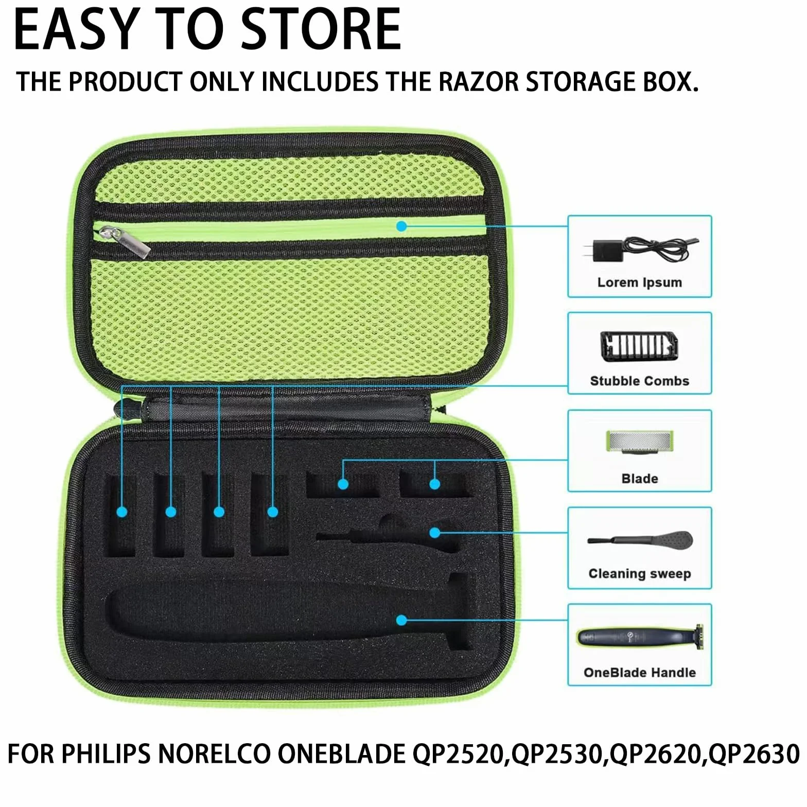 Etui do Philips Oneblade Qp2520/30/70/90, Qp2620/30, Qp2724, Qp2824/30/34, Qp6550, czarny, 25 cm x 19.5 cm x 3.08 cm, Nowoczesny