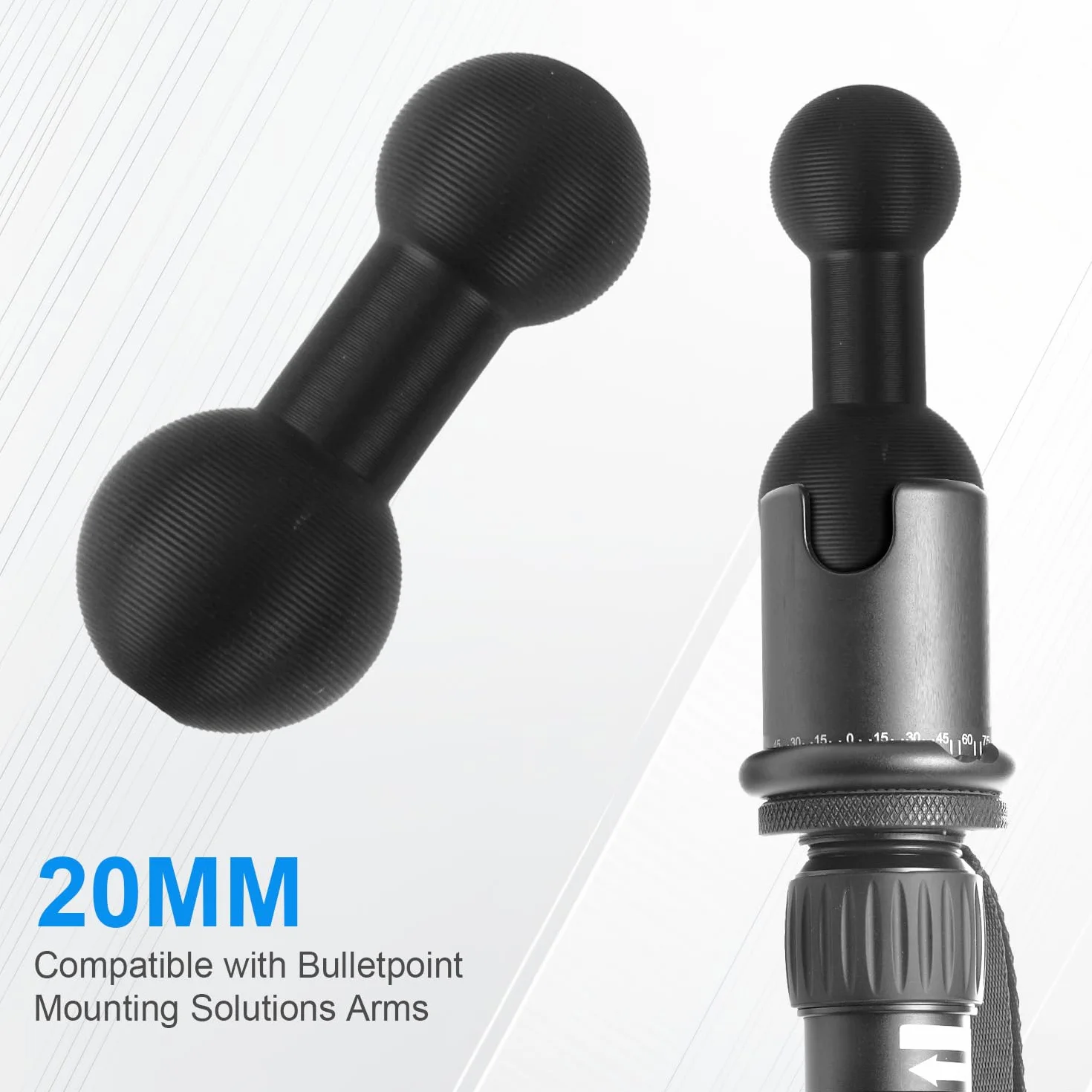 BOXOB 20mm do 17mm Ramię Montażowe Kuliste, Czarne Stop Aluminium Adapter Kulowy Łącznik Przedłużający Bezpiecznego Mocowania do Bulletpoint Dash Ramię Montażowe ze Złączami 17mm