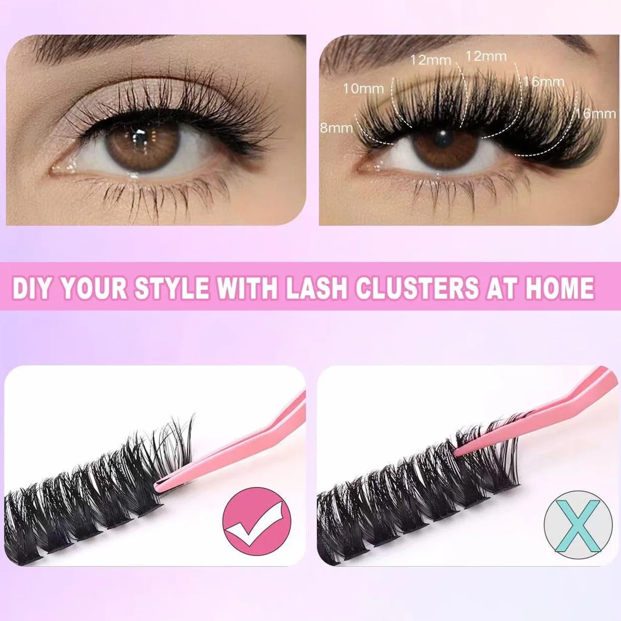 Cluster Lashes 560 szt. grubych pojedynczych rzęs Wispy Lash Clusters 8-16 mm rosyjskie D Curl Lashes Indywidualne Klaster Puszyste Pojedyncze Naturalne rzęsy Wielokrotnego użytku Przedłużanie rzęs w