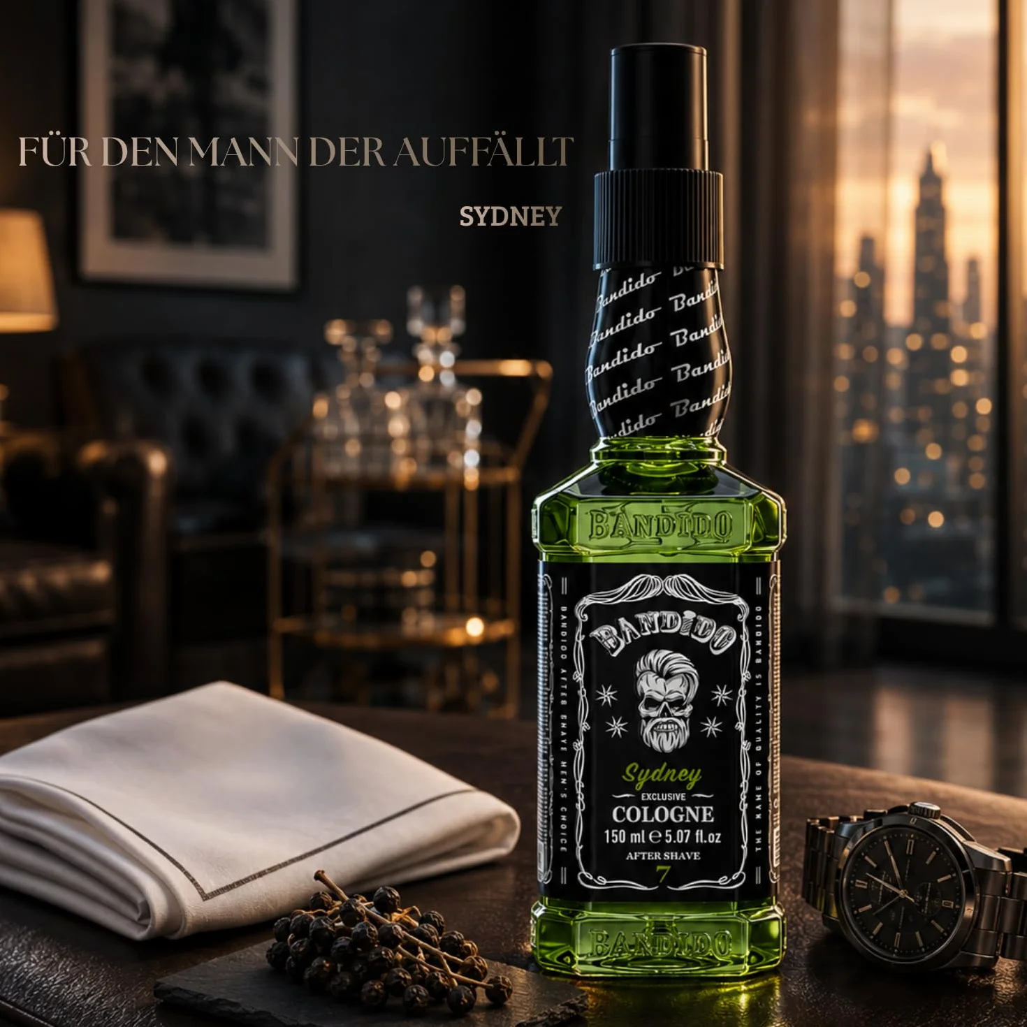 Bandido Woda kolońska męska 150 ml Army After Shave Men zapachowa woda do golenia dla mężczyzn, odświeża, chłodzi długotrwały zapach, zapobiega powstawaniu poparzeń po goleniu (wojskowy, 150 ml)