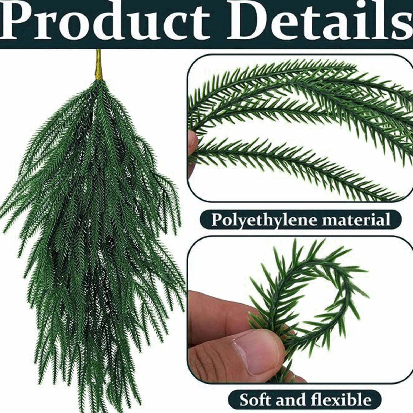 Ausla Norfolk Pine Teardrop Swag, 68 Cm / 26,77 Cali Długości, 2 Sztuki, Zielony Plastik