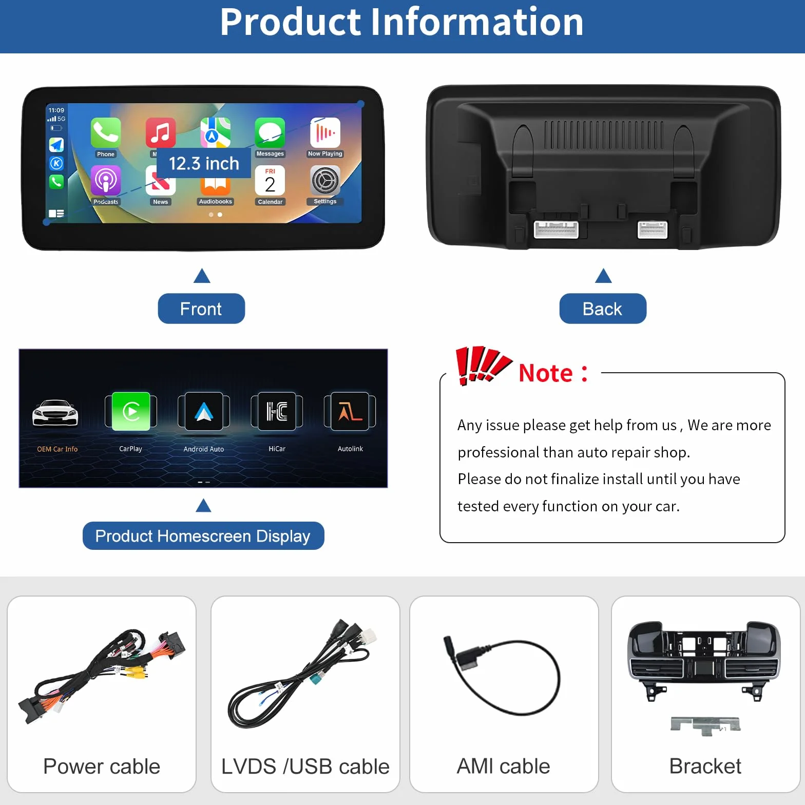 Road Top Ekran CarPlay, 12,3-calowe radio samochodowe stereo dla Mercedes Benz ML GL W166 X166 2012-2015 rok, radio samochodowe z wąską ramką dla CarPlay/Android Auto