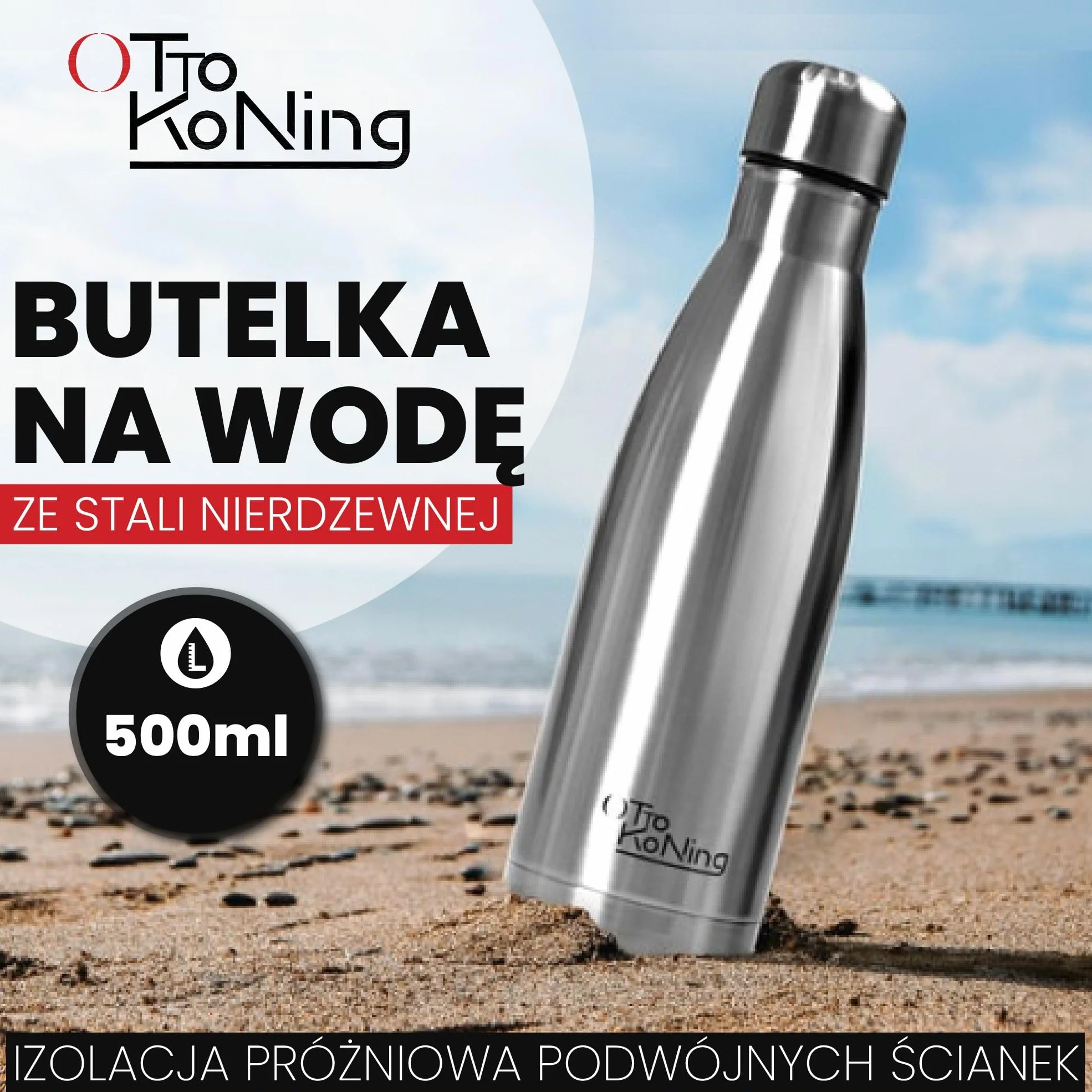Otto Koning Butelka na wodę ze stali nierdzewnej 500 ml termos izolowany próżniowo