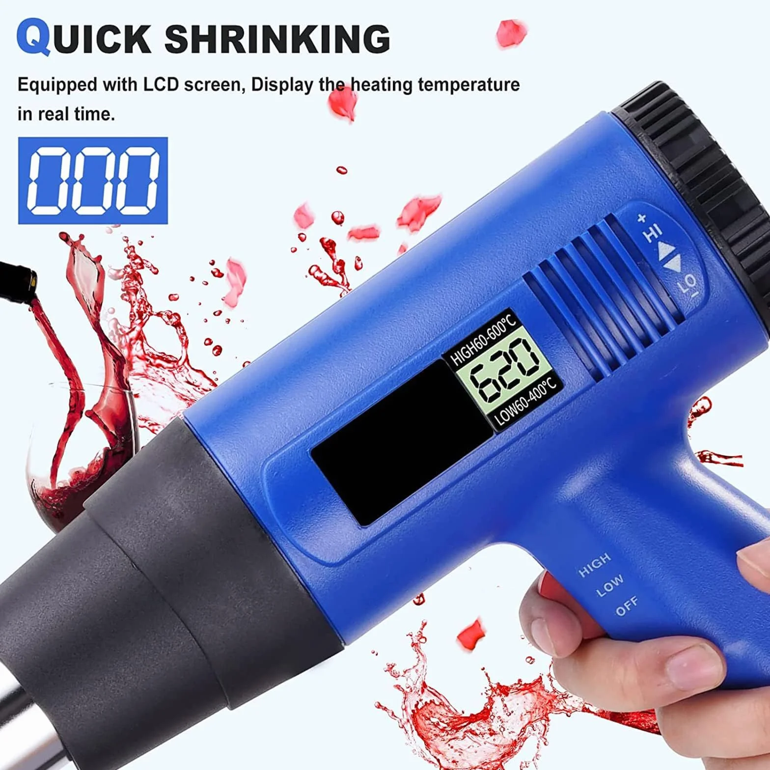 Pistolet termokurczliwy 2000 W 40-600 ℃ Cyfrowa termoregulacja do kapsułek z PVC 50 mm