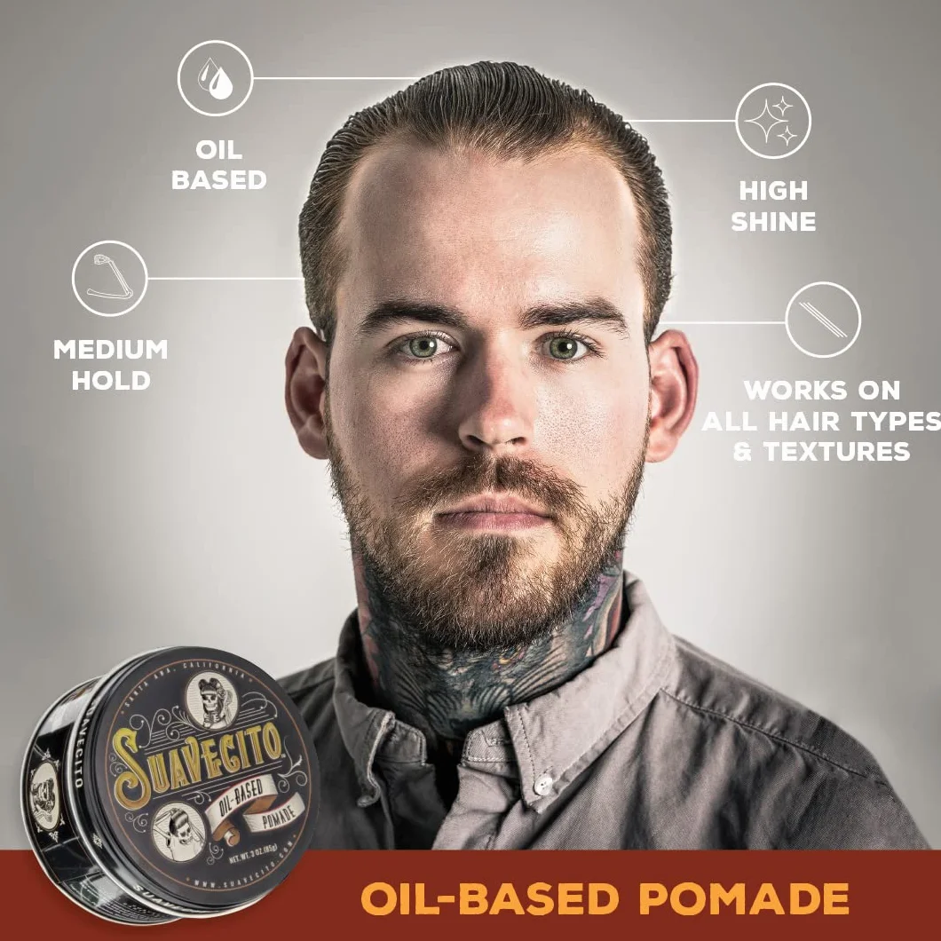 Suavecito Oil Based Pomade, Healthy Shine Long Lasting Hold, Medium Hold & Shine, Perfect For Any Hair Type, 3oz/85g
