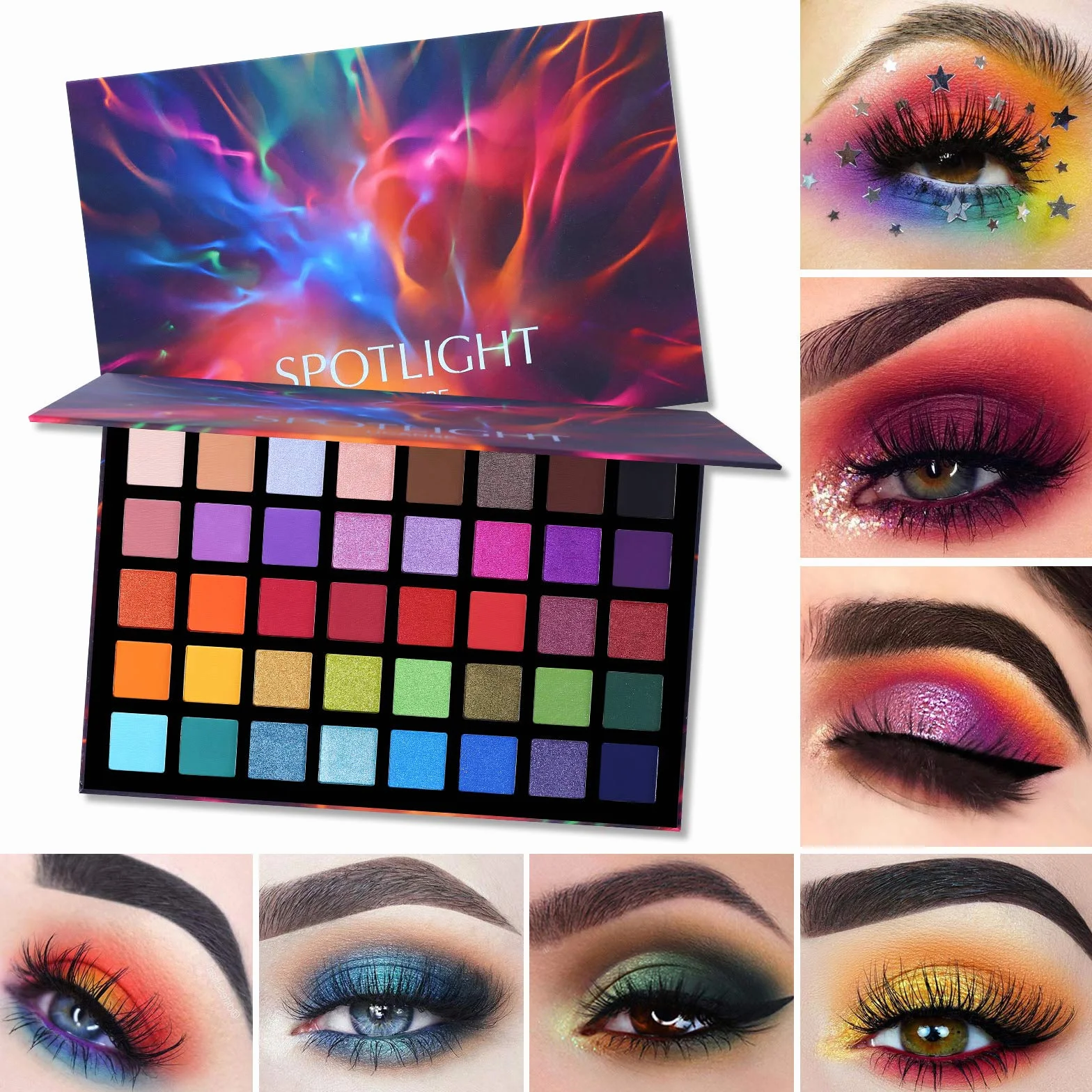 UCANBE Paleta cieni do powiek Spotlight z 40 kolorami i 15 pędzli – Paleta cieni do powiek matowych i błyszczących – Paleta makijażu z wysoką nasyceniem barwności, idealna do makijażu urlopowego i cod