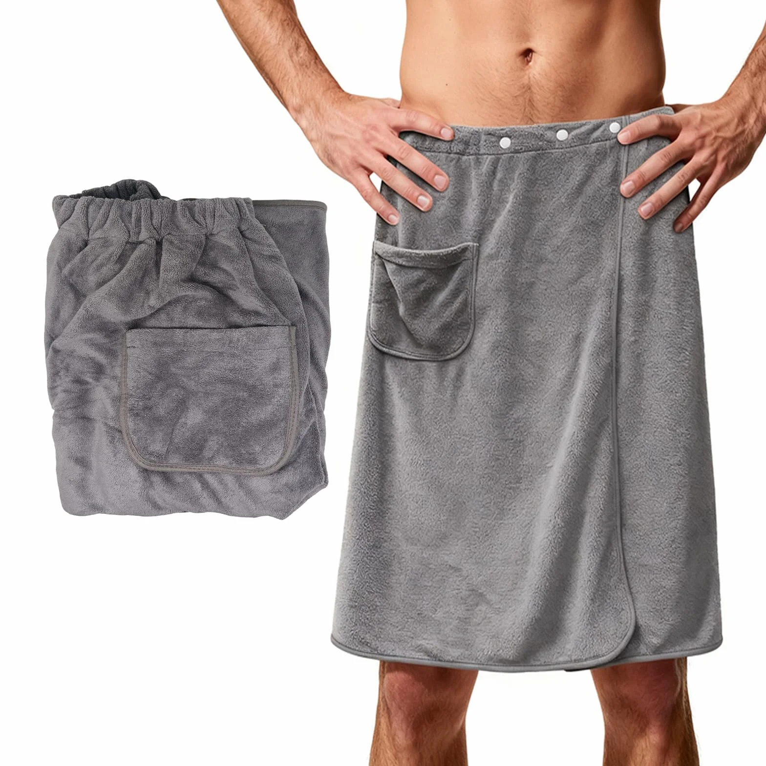 Kilt do sauny dla mężczyzn, duży ręcznik z przyciskami (70 cm x 140 cm), regulowany, wygodny, bardzo chłonny, do sauny, siłowni, prysznica i plaży (szary)