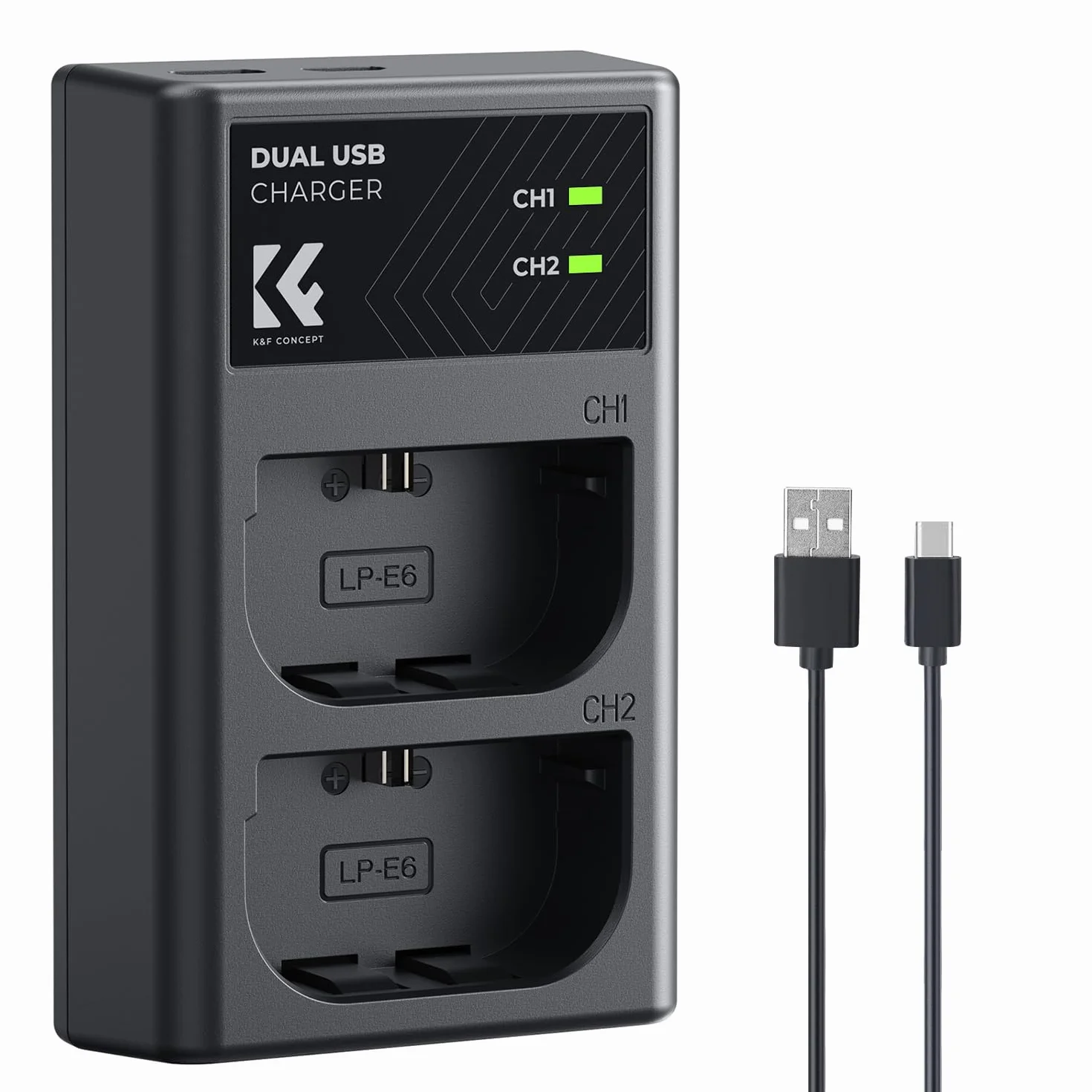 K&F CONCEPT E6/E6N/E6NH szybka podwójna szczelinowa ładowarka do Canon EOS R5/R6/R/5DS R/5D Mark II/7D Mark II/90D/80D/70D
