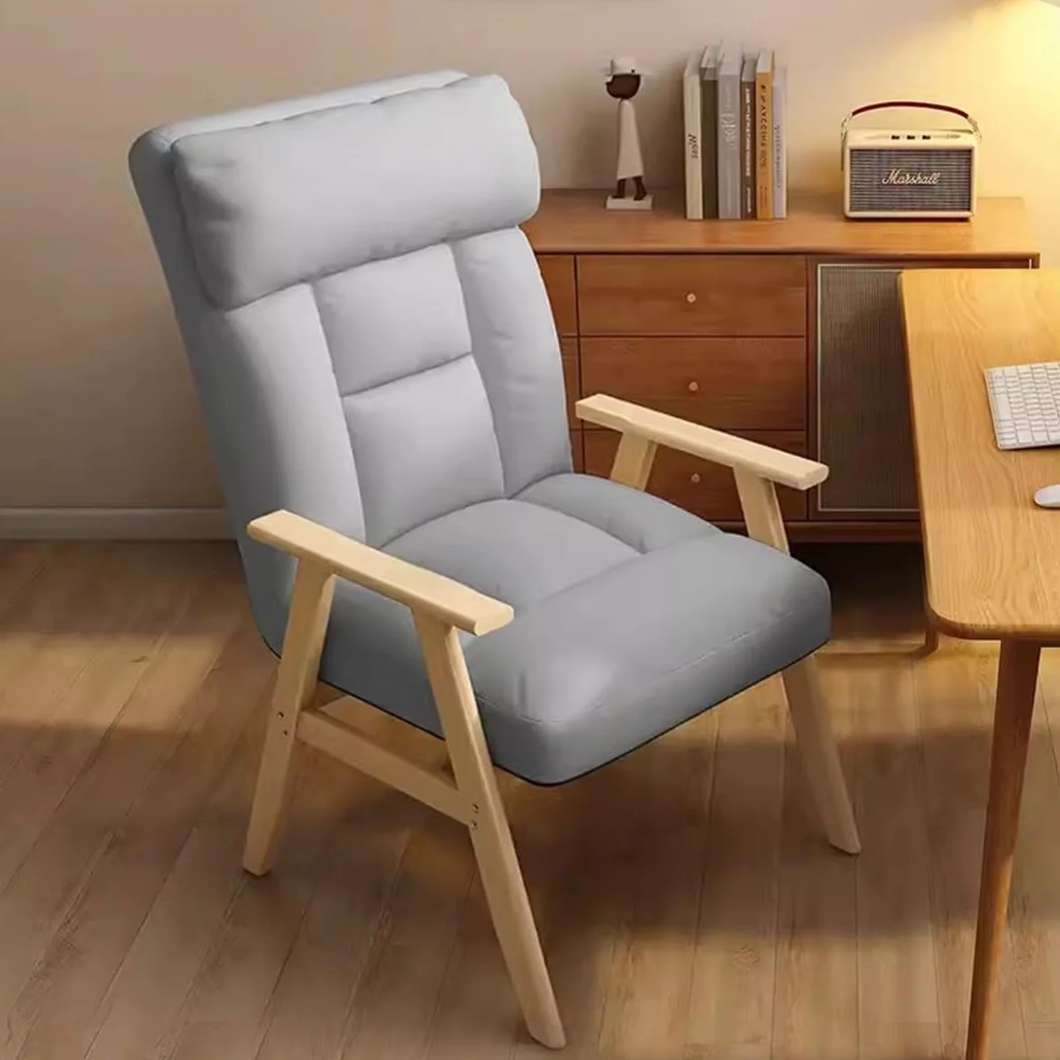 Fotel Wypoczynkowy Ergonomiczne Krzesło Biurowe z Regulowanym Oparciem, Sofa Sleeper, Nowoczesne Krzesło Boczne z Tkaniny, Light Grey