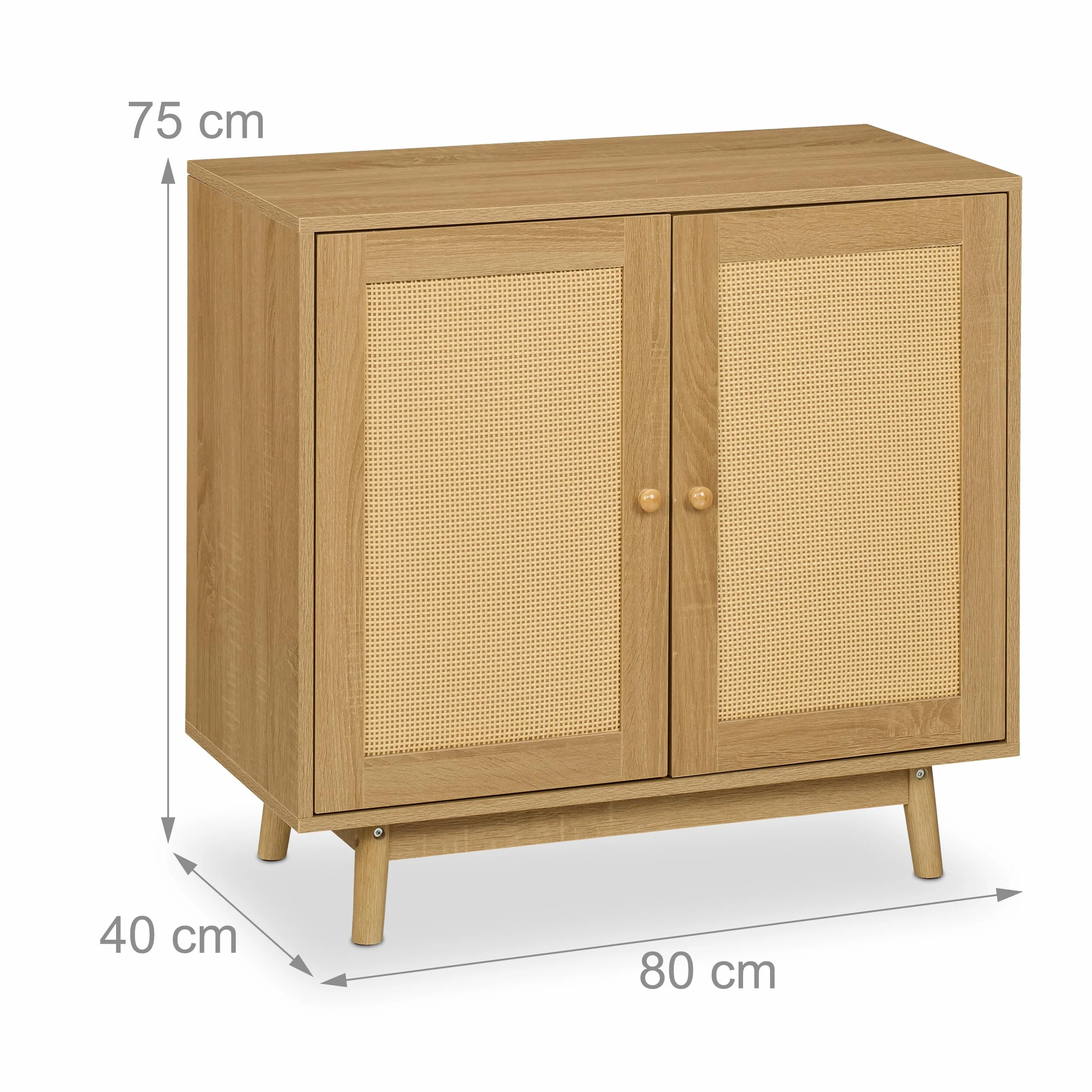 Relaxdays Kredens 2 przegródki rattan i drewno 75x80x40 cm naturalny