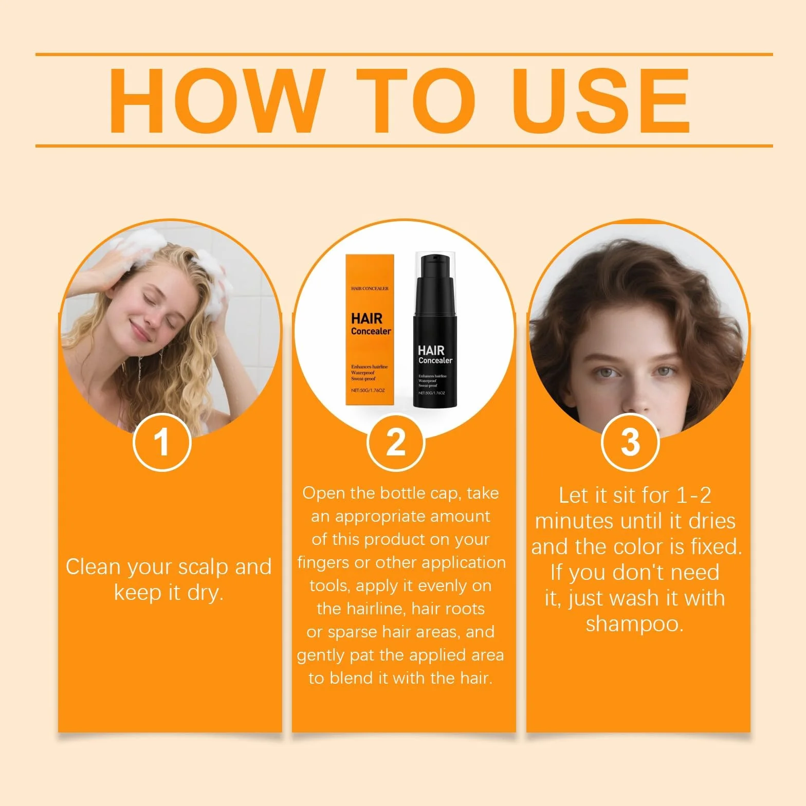 Hair Concealer, Root Touch Up Color do szarych koców i przerzedzających się włosów, wodoodporny i odporny na pot krem kryjący dla mężczyzn i kobiet (1)
