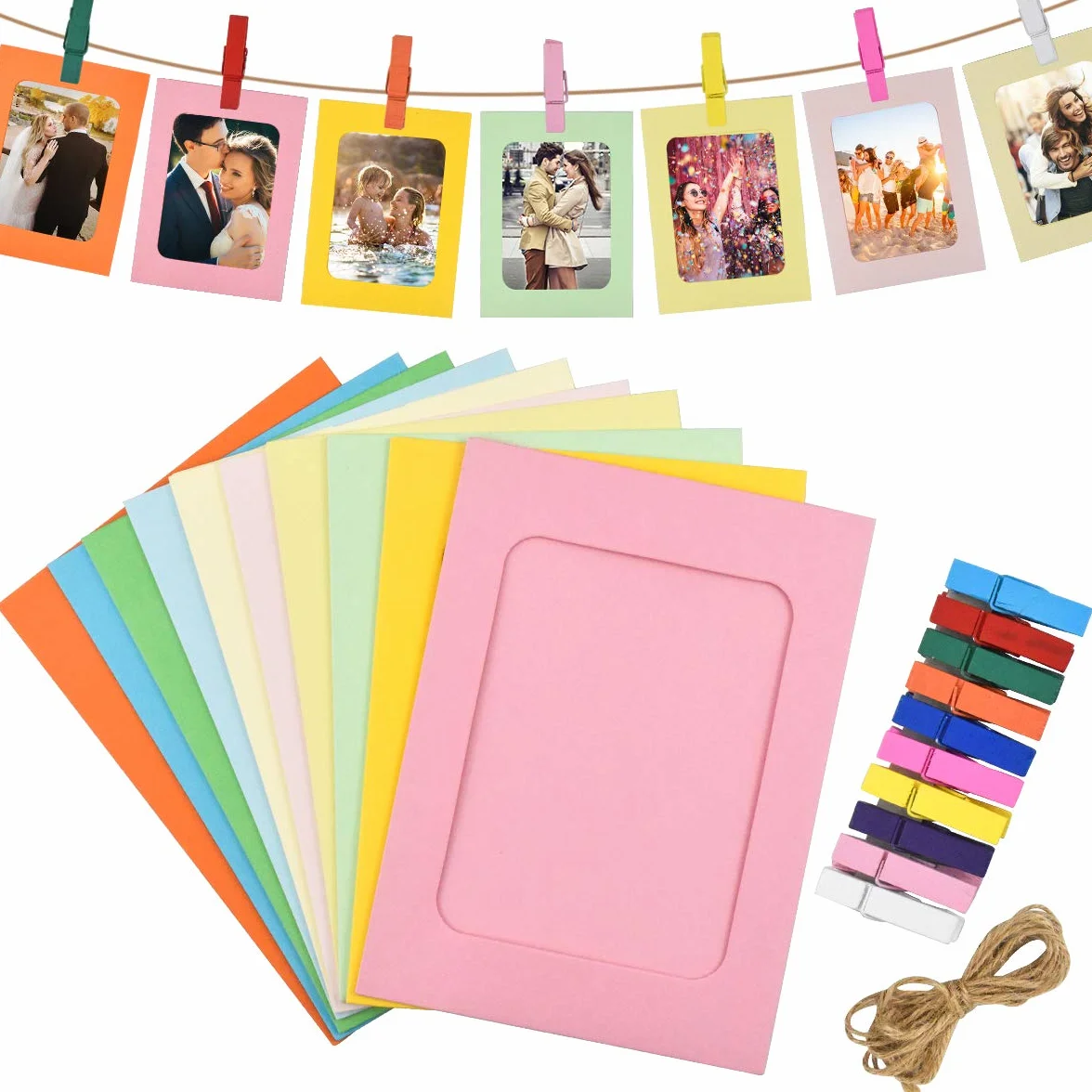 Kolorowa papierowa ramka na zdjęcia 30 szt. z klipsami 15x10 cm dekoracja ścienna
