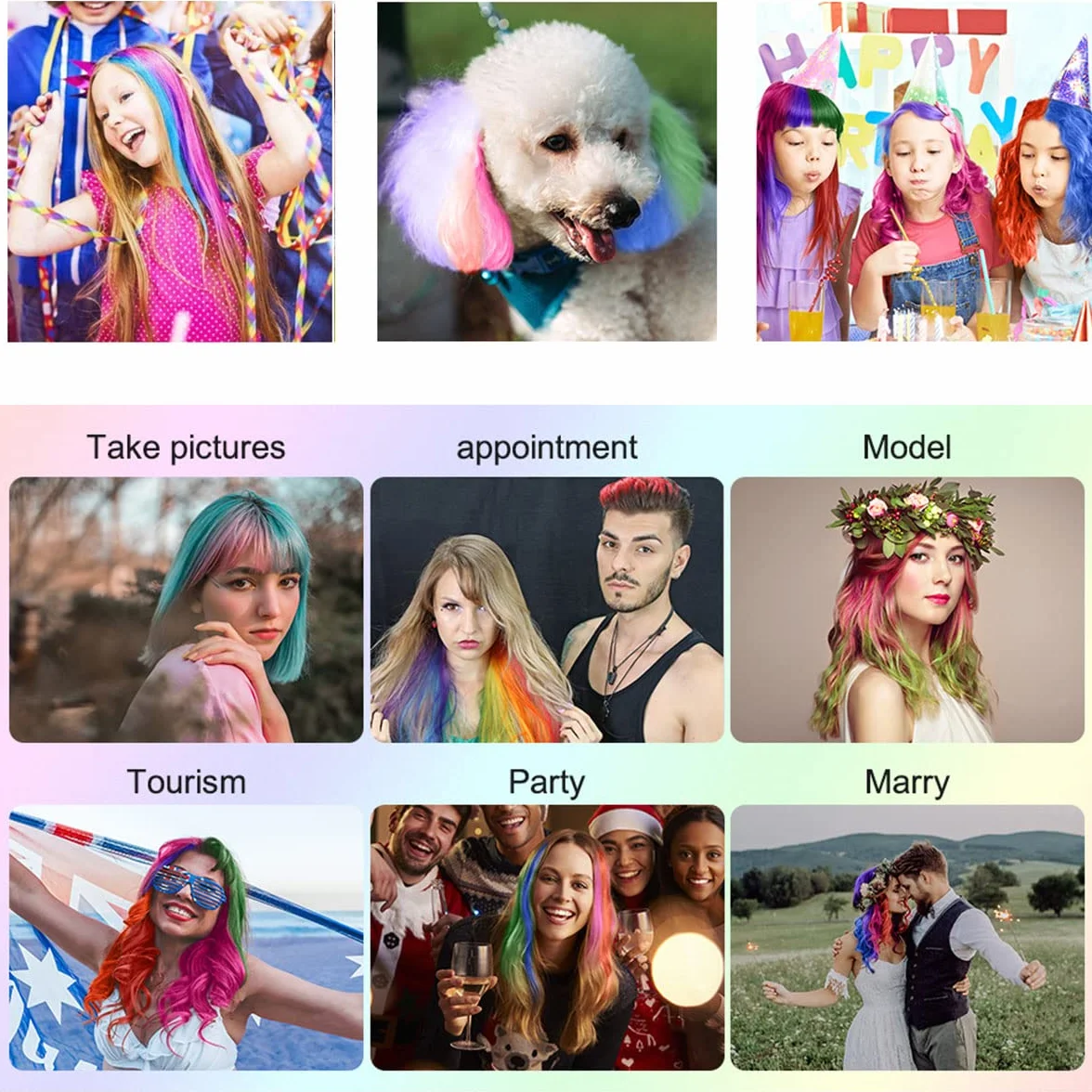 Grzebień do farbowania włosów, 10 sztuk, zestaw kredek do włosów dla dzieci, dziewcząt, zmywalne farby do cosplay, Boże Narodzenie, Halloween, urodziny