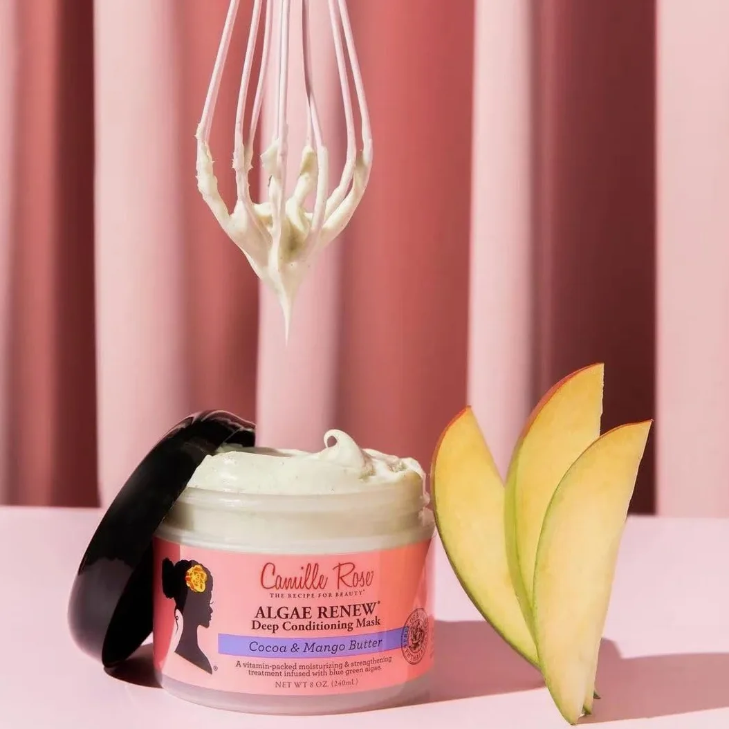 Camille Rose Algae Renew głęboka rewitalizująca maska do włosów, do wszystkich rodzajów włosów, odżywia i wzmacnia, masło kakaowe i mango, 240 ml