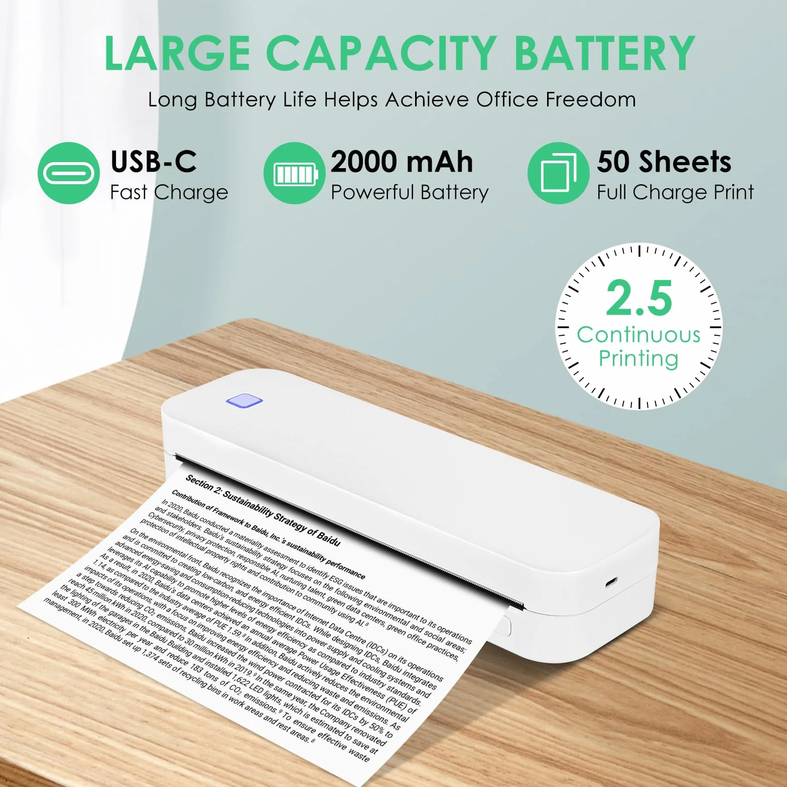 GuKKK Przenośna drukarka termiczna A4, mała drukarka termiczna z Bluetooth, mobilna drukarka bezprzewodowa, obsługuje drukarkę termiczną A4 210 x 297 mm, kompatybilna z systemem Android i iOS, do