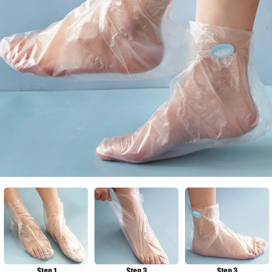 WeddHuis 200 sztuk jednorazowe plastikowe skarpetki do pedicure stóp, wosk parafinowy zabieg termalny, parafinowe wkładki do kąpieli stóp, przezroczyste skarpetki