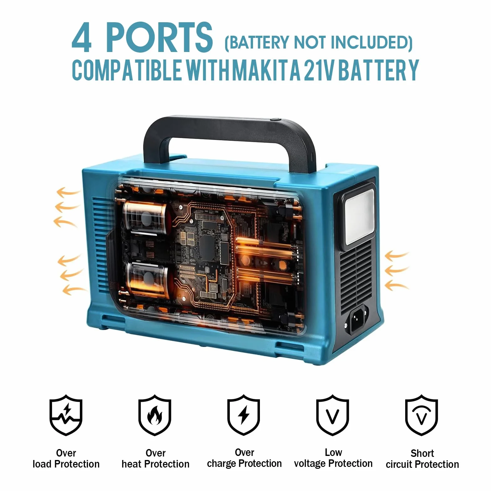 Falownik 4-portowy 350 W kompatybilny z Makita 18 V DC-AC 220-230 V USB 5 V/2,1 A