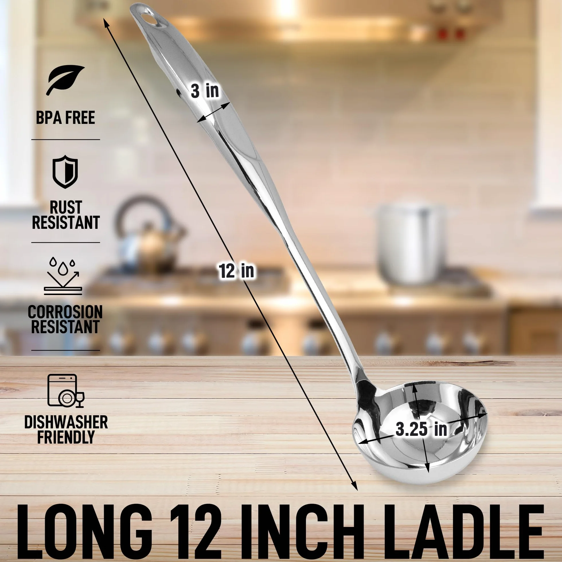 Zulay Chochla premium ze stali nierdzewnej 30 cm z ergonomicznym uchwytem, chochla do zupy z długim uchwytem i dużą pojemnością miski, idealna do mieszania, serwowania zup i nie tylko, wytrzymała