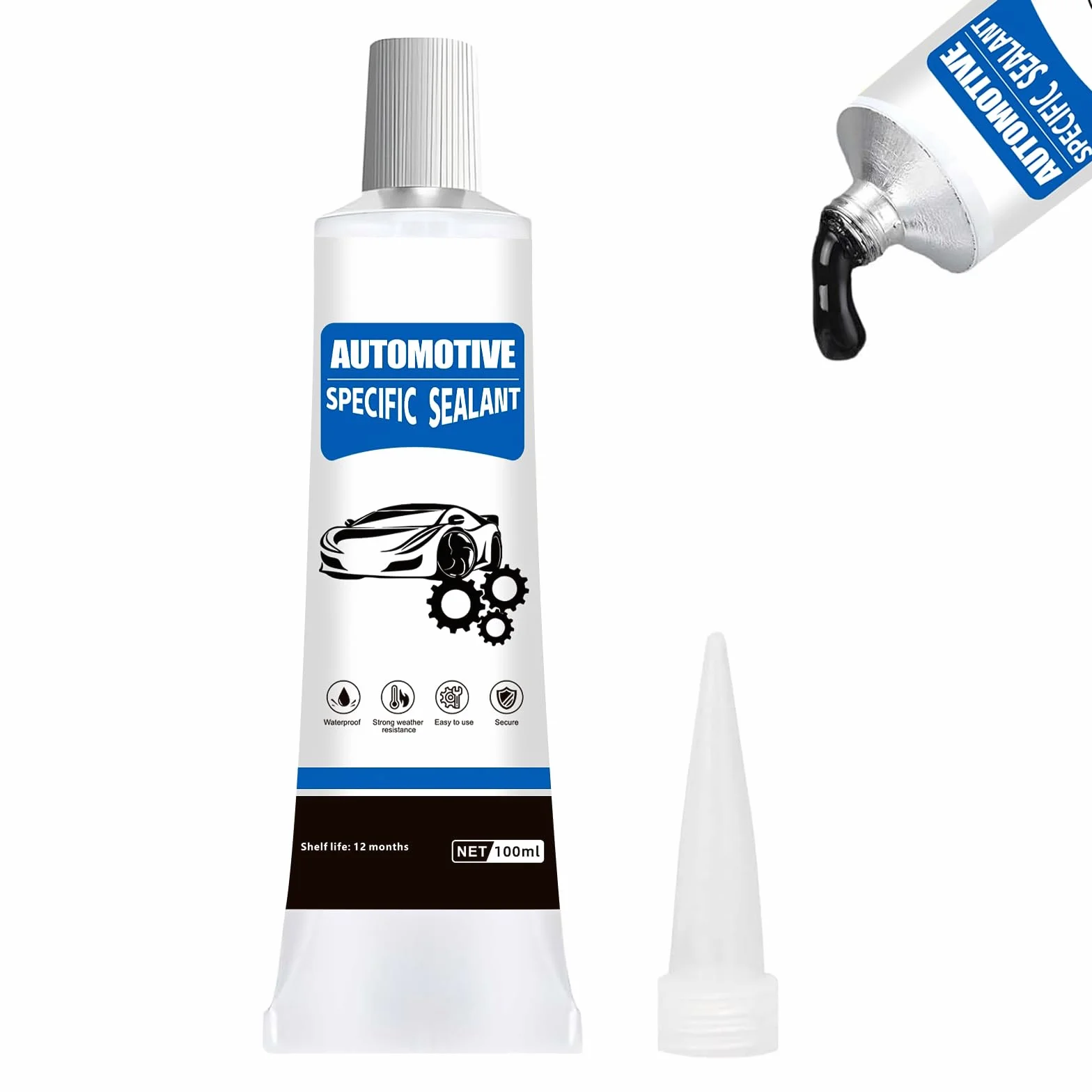 Klej do karoserii, czarny, 100 ml, klej do szyb samochodowych, masa uszczelniająca do karoserii, szybkie utwardzanie, odporność na wysoką temperaturę, nadaje się do drzwi samochodowych, okien