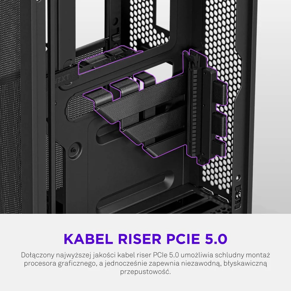 NZXT H2 Flow – obudowa PC Mini-ITX 20,7 l o wysokim przepływie powietrza – zawiera 2 wentylatory górne 120 mm i kabel riser PCIe 5.0 – karta graficzna 331 mm – radiator 280 mm – Czarny