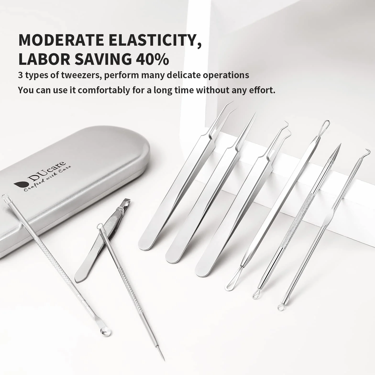 DUcare Blackhead Remover Comedone Squeezer Zestaw 9 profesjonalnych pincet ekstrakcyjnych Zestaw do usuwania trądziku Pryszcze Ekstraktor zaskórnikowy do pielęgnacji twarzy z etui