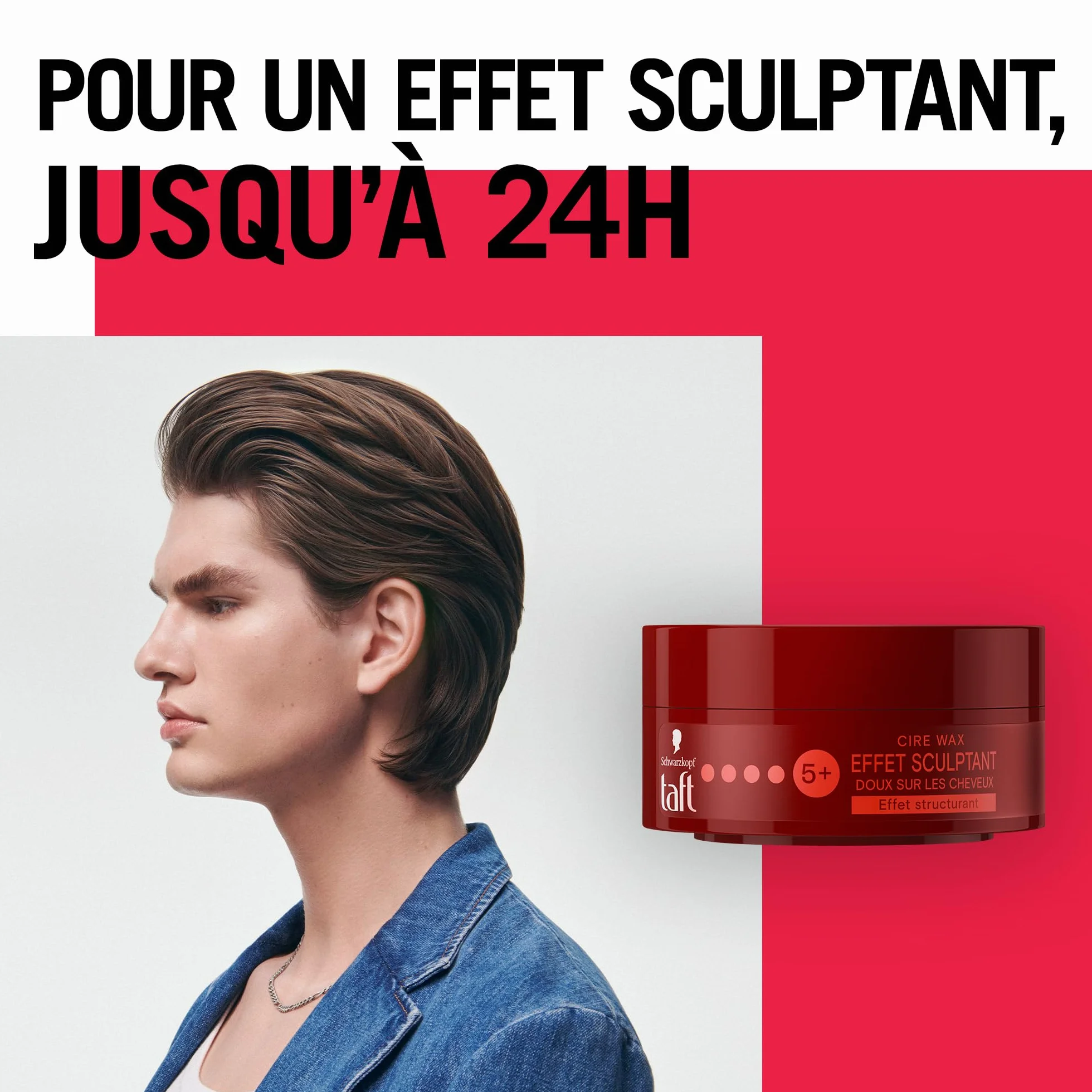 Schwarzkopf - Taft – wosk woskowy – wosk do włosów dla mężczyzn – efekt modelujący – mocne trzymanie – długa trwałość – 24 godziny – stylizacja włosów – puszka 75 ml
