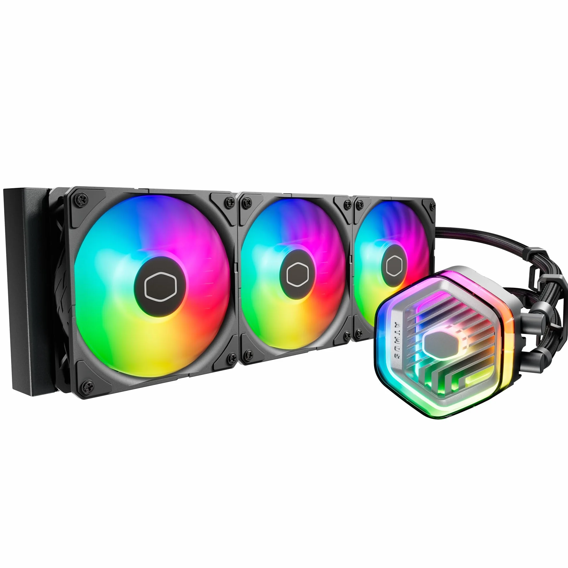 Cooler Master MasterLiquid Atmos 360 Black Chłodnica Cieczy CPU - System Chłodzenia Wodnego AIO, Dwukomorowa Pompa, Zainstalowane Wentylatory Sickleflow 120 Edge, Adresowalne RGB Gen 2, LGA1700 i AM5