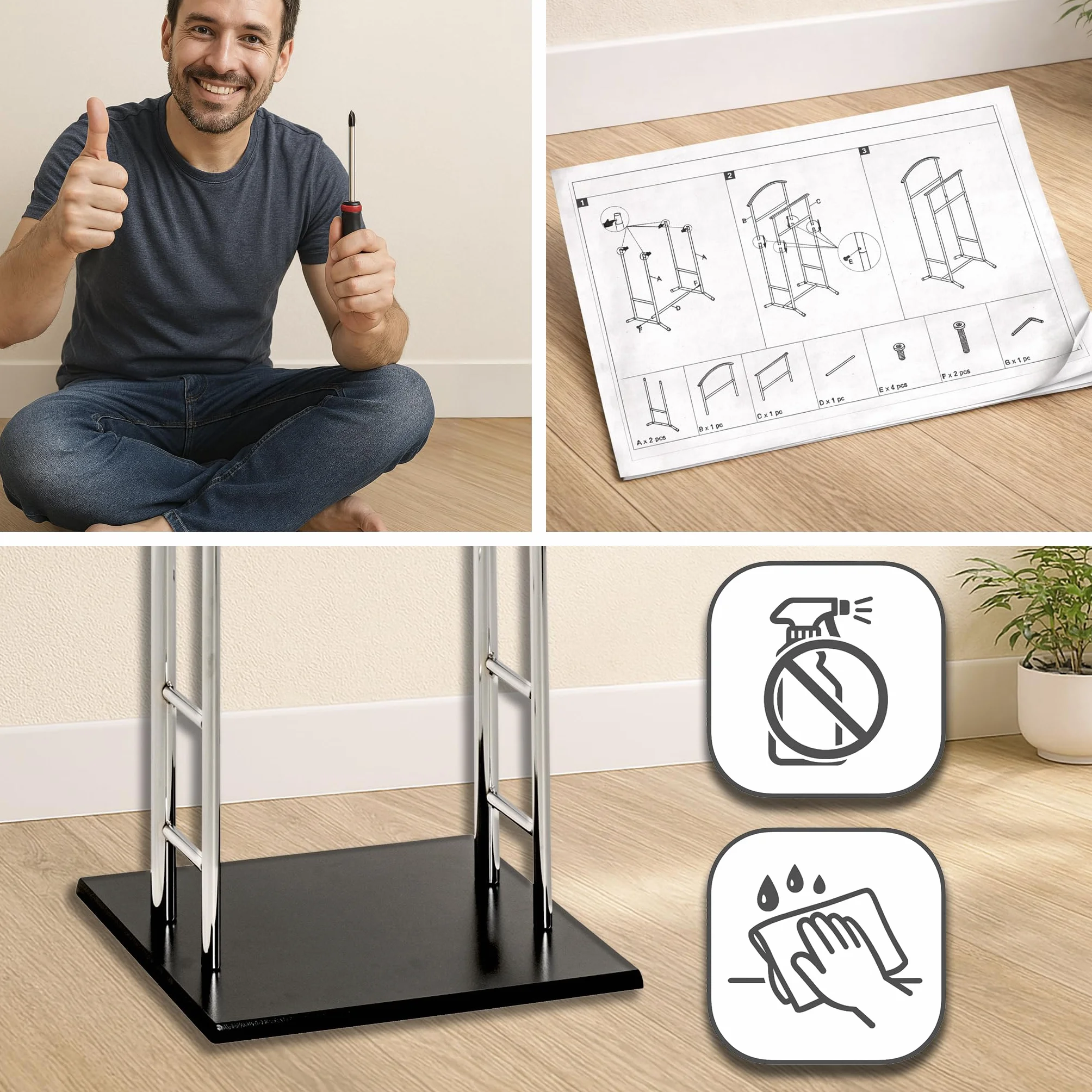 HAKU wieszak na ubrania z siedziskiem aluminium buk MDF metal 46x119x50 cm nowoczesny