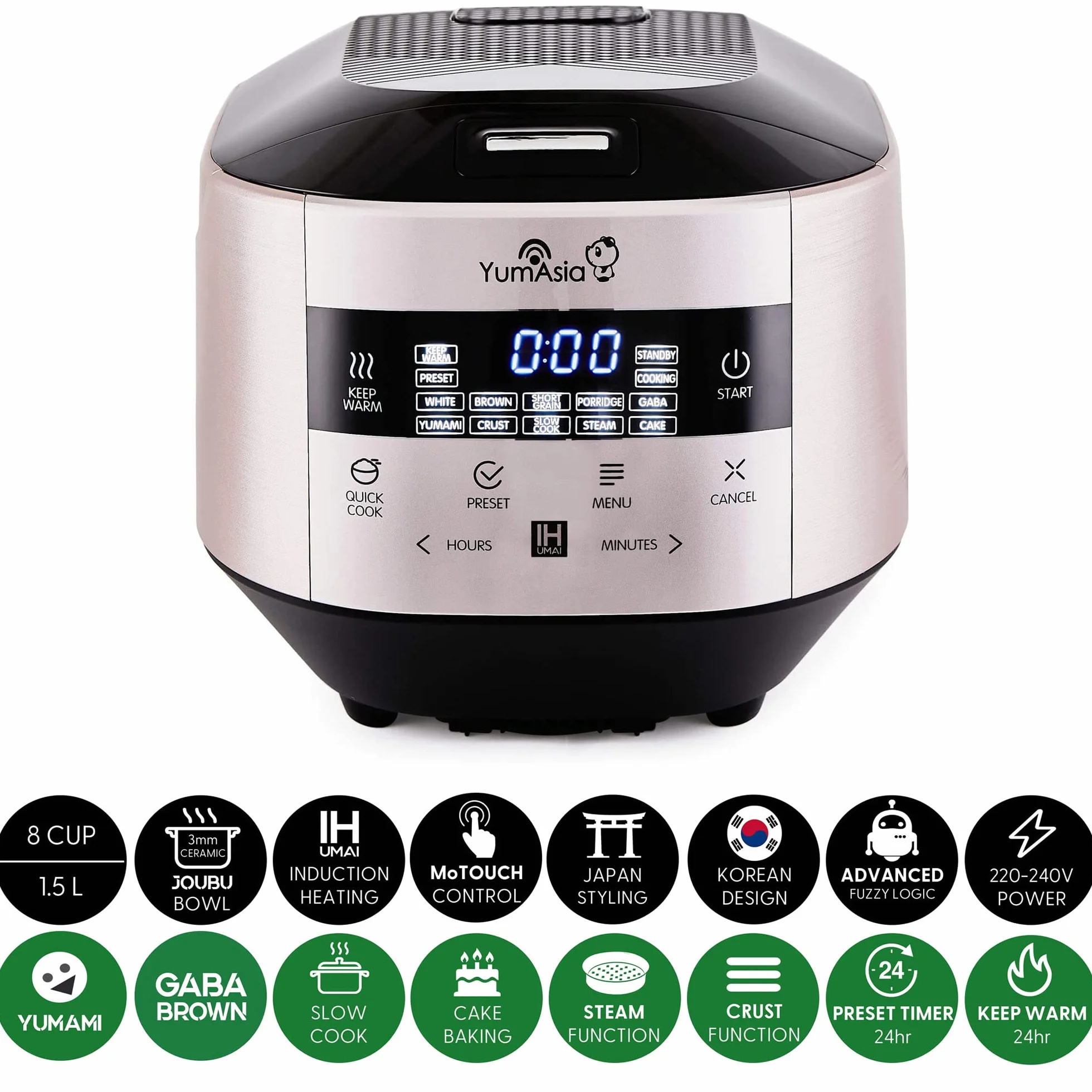 Yum Asia Bamboo szybkowar indukcyjny IH ceramiczna miska 1,5L 220-240V