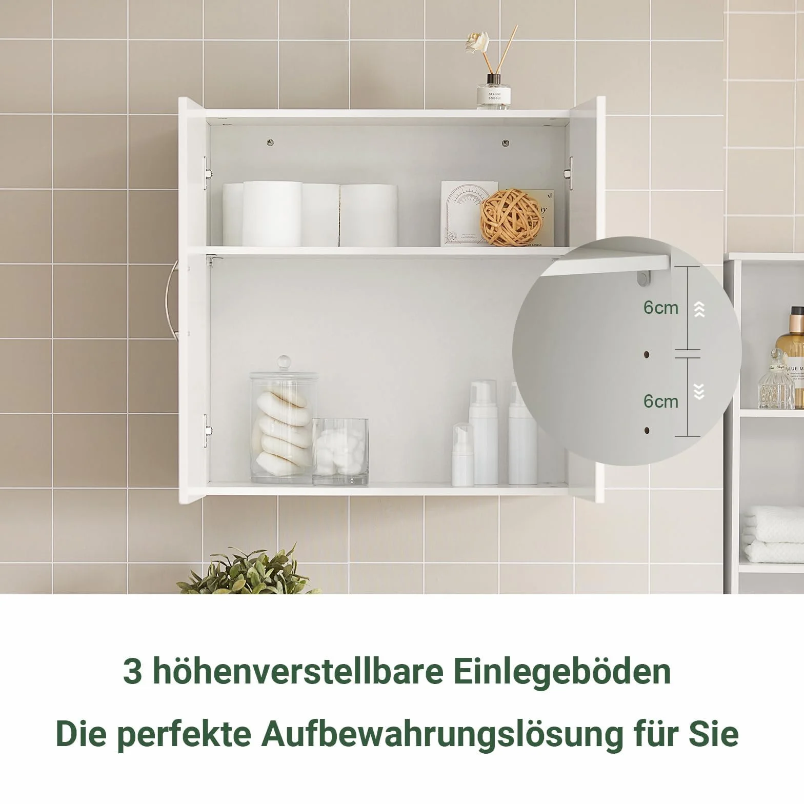 SoBuy FRG231-W szafka wisząca szafka ścienna szafka łazienkowa z dwojgiem drzwi, szafka kuchenna, szafka na lekarstwa meble łazienkowe Biały, 60 x 60 x 30 cm