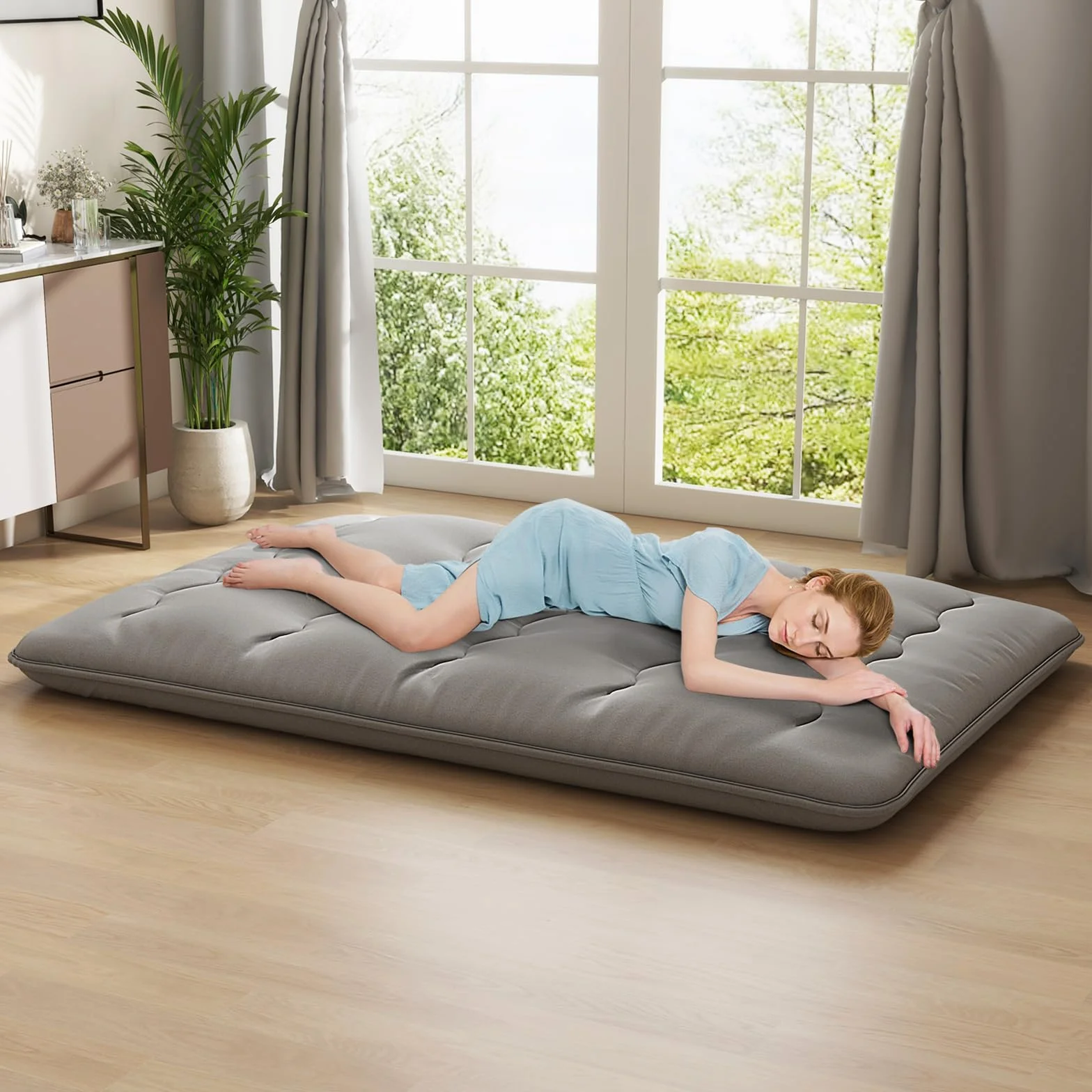 GIANTEX Japoński materac futon 140x200 cm, materac podłogowy o grubości 10 cm, mata Tatami materac futon składany i przenośny, składany materac materac składany do tatami, materac rolowany ze