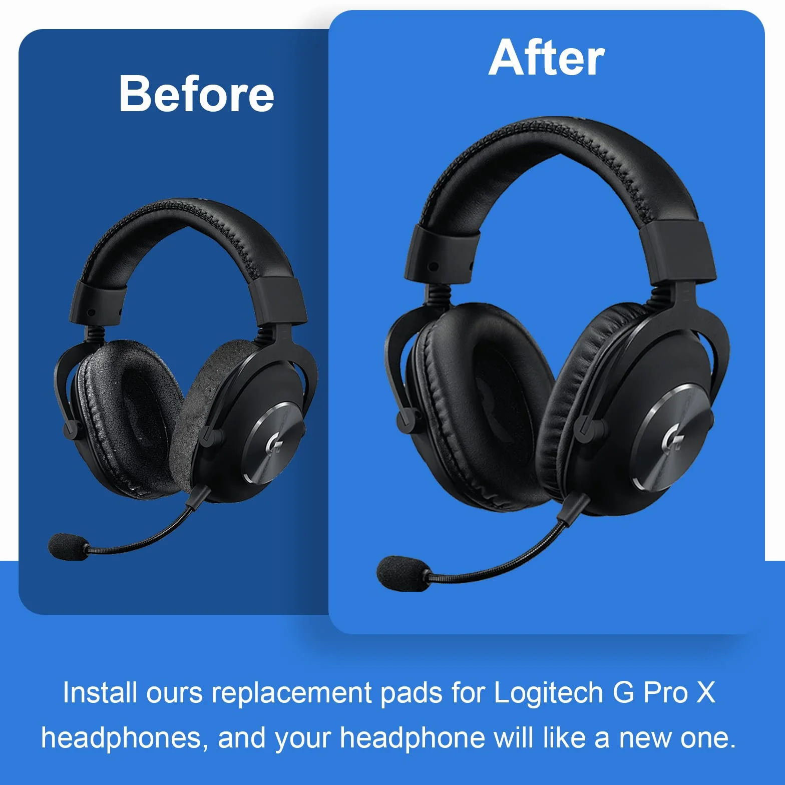 1 para zapasowych słuchawek dousznych kompatybilne z Logitech G Pro X Gamingowy zestaw słuchawkowy, czarny