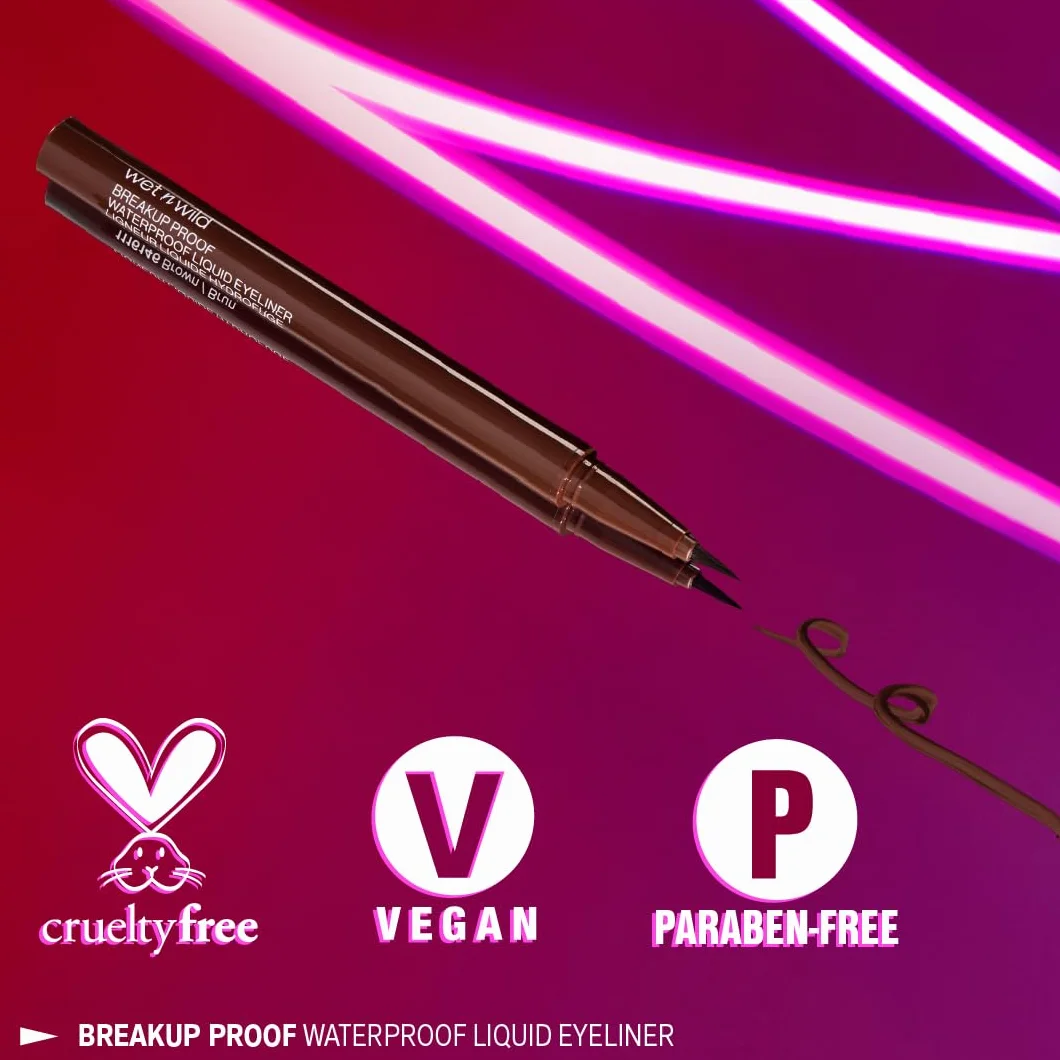Wet n Wild Mega Last Breakup Proof Liquid Eyeliner, Brązowy Eyeliner w Pisaku, Wodoodporny, Szybkoschnący, Odporny na Rozmazywanie, 16-Godzinna Trwałość, Brown