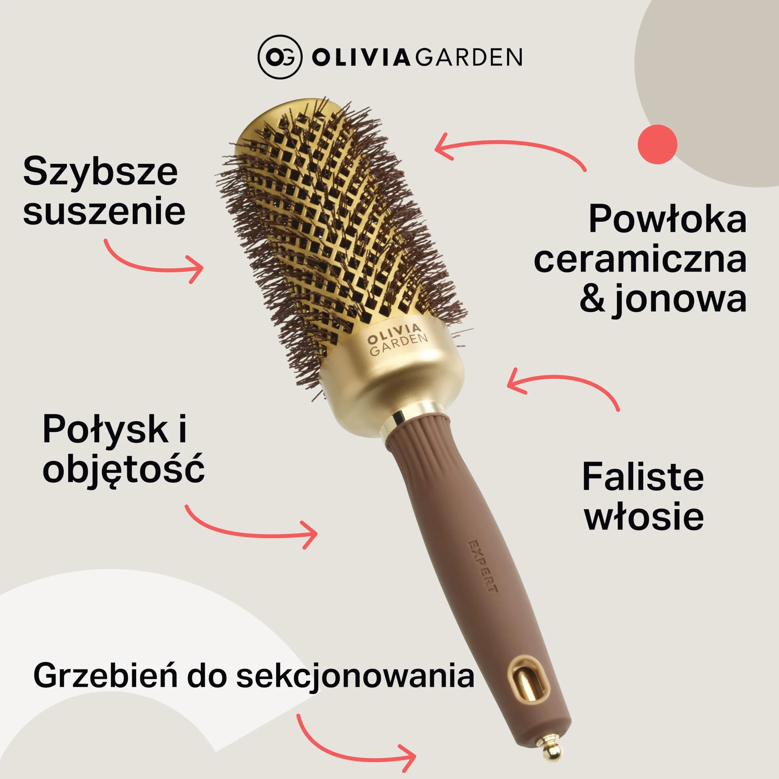 Olivia Garden Expert Blowout Shine – Okrągła szczotka ceramiczna antystatyczna do błyszczącego stylizacji bez puszenia