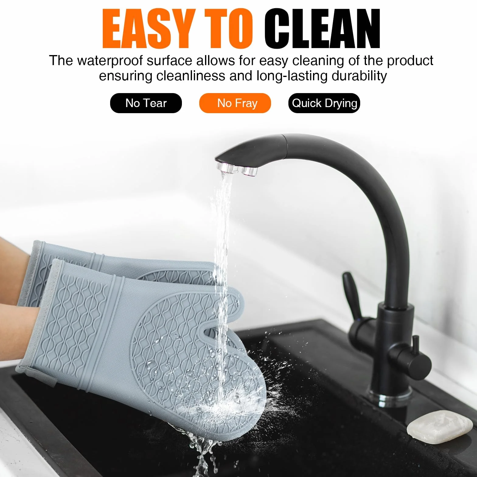 Silicone Oven Mitts Heat Resistant 2PCS with Soft Cotton Lining Waterproof Non-Slip Grip Kitchen Potholder 12.5 Inch Grey