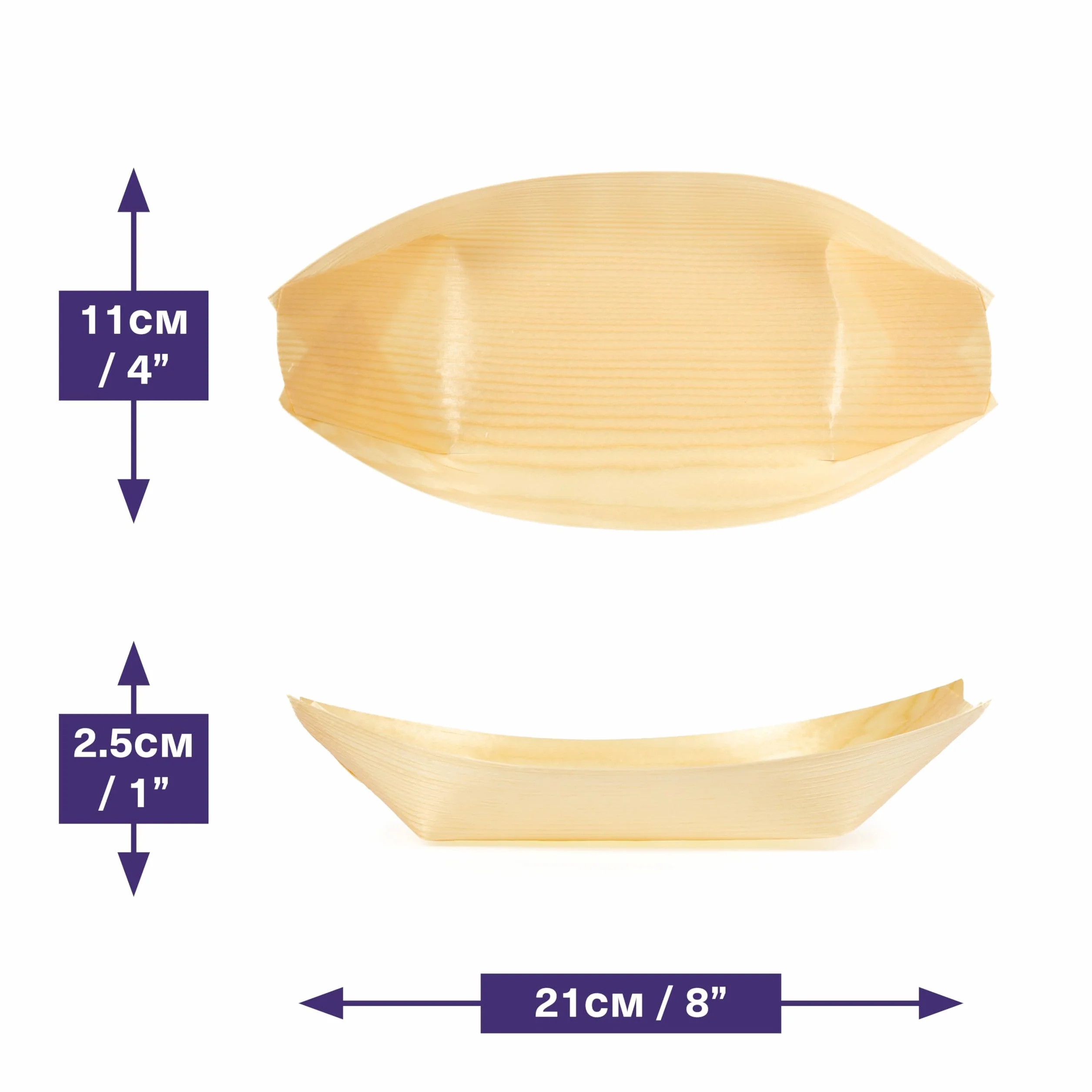 MATANA 100 miseczek na przekąski, 21 x 11 cm – bambusowe miseczki jednorazowe, miseczki na frytki – stabilne, przyjazne dla środowiska i biodegradowalne – wesela, urodziny, imprezy grillowe